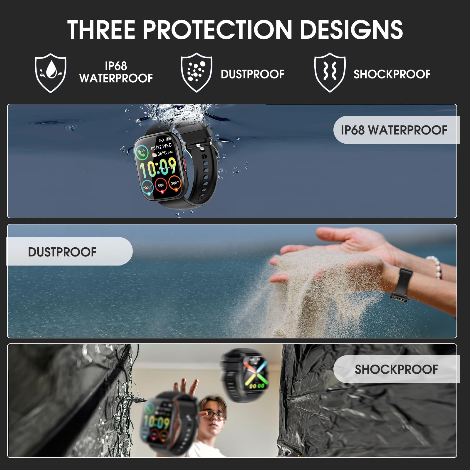 Smartwatch Uomo Donna,1.85" Orologio Smartwatch Chiamate Bluetooth, 110 Modalità Sportive Fitness Tracker con Contapassi Sonno Cardiofrequenzimetro, IP68 Impermeabile Smart watch per iOS Android, Nero