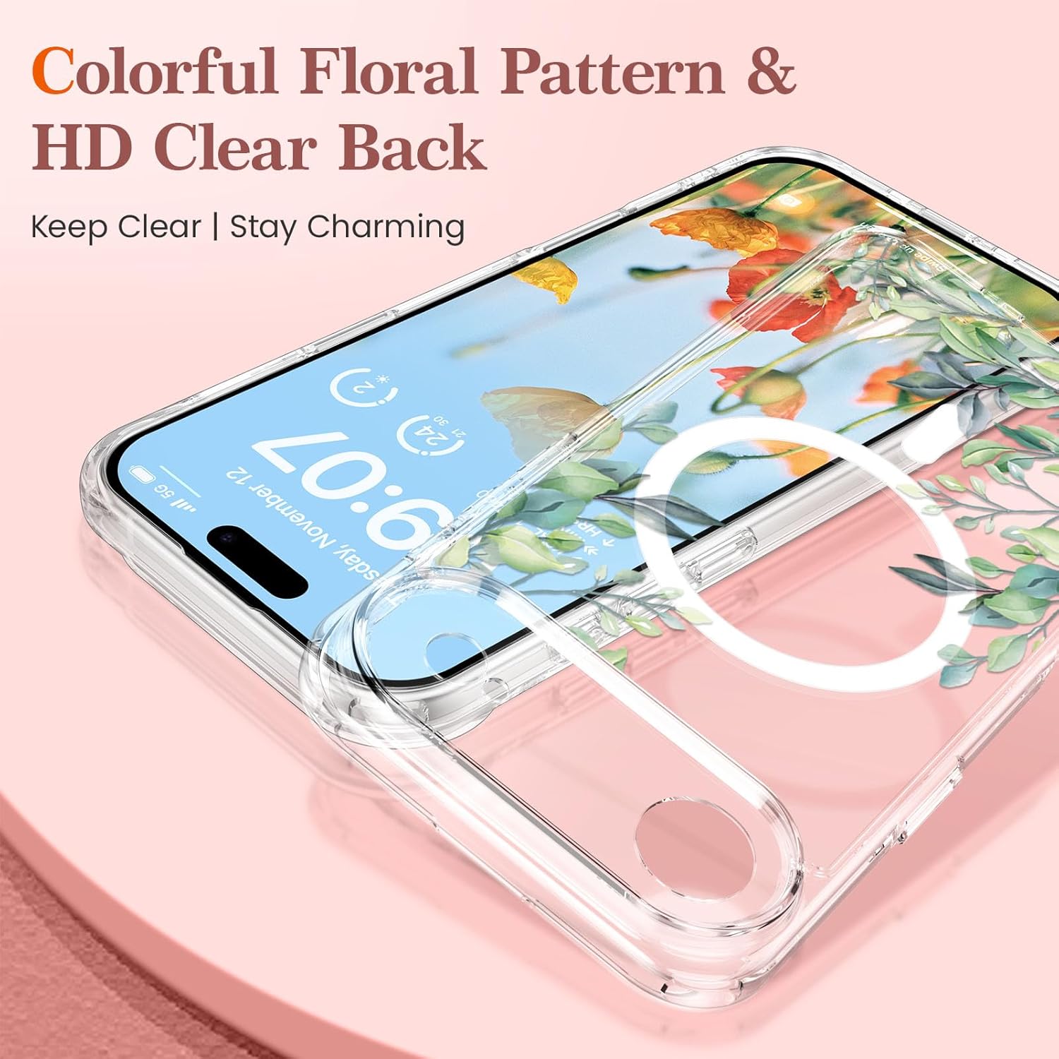 RALEAVO for iPhone Air Case Compatible with MagSafe Clear Floral Cover with Green Leaves Pattern for Girls Women Slim Cute Hard Back Shockproof Phone Case for iPhone Air,Transparent - Image 2