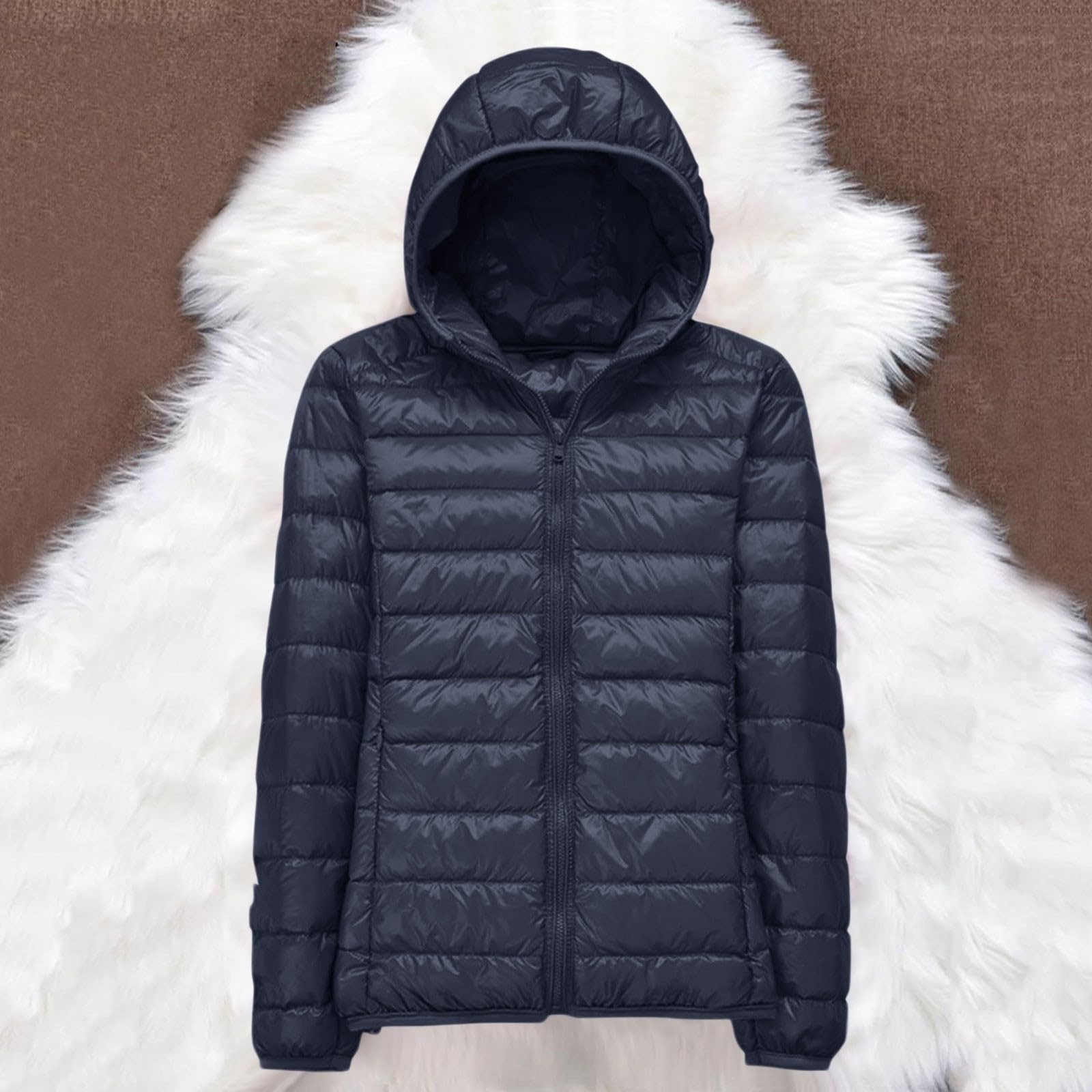 Chaqueta de Plumón Ligera para Mujer Invierno Chaqueta Acolchada Abrigo de Entretiempo con Puños Cálido Manga Larga Hoodie Chaqueta Deportiva con Capucha al Aire Libre