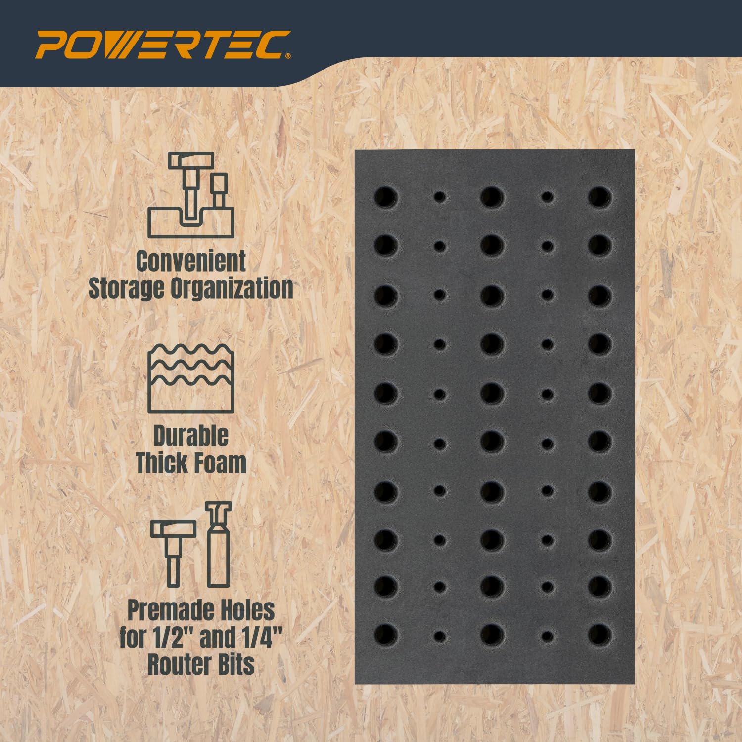 POWERTEC 71419 Router Bit Storage Tray – Fits Festool Systainer SYS 1, Holds 103 Bits (28 1/2″ + 75 1/4″), High-Density Foam Insert