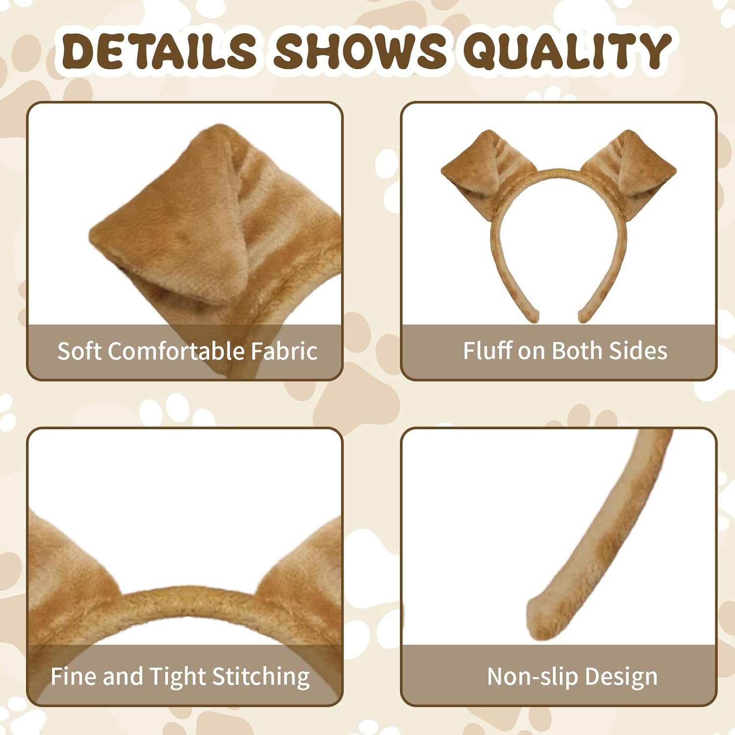 Dog Ears Headband, Dog Ears, Cute Headband, Brown Fluffy Dogs Ear Headbands Animal Costume Decor, Fluffy Dogs Ear Halloween Pet Headbands Accessories Costume Decoration Suitable for Cosplay - Image 2