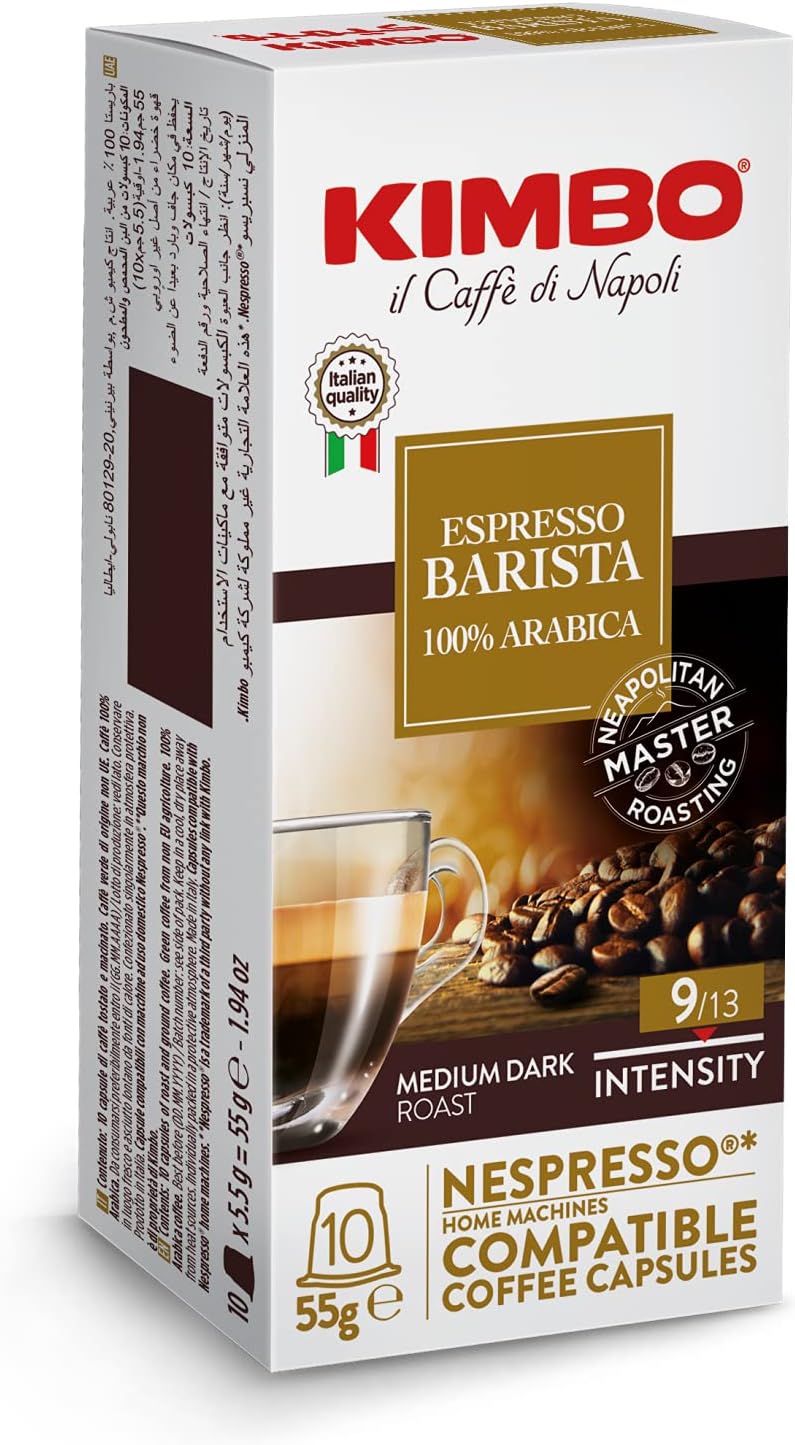 Espresso Barista 100% Arabica Coffee Capsules - Single Serve Compatible - Blended and Roasted in Italy - Medium to Dark Roast - 10 Count