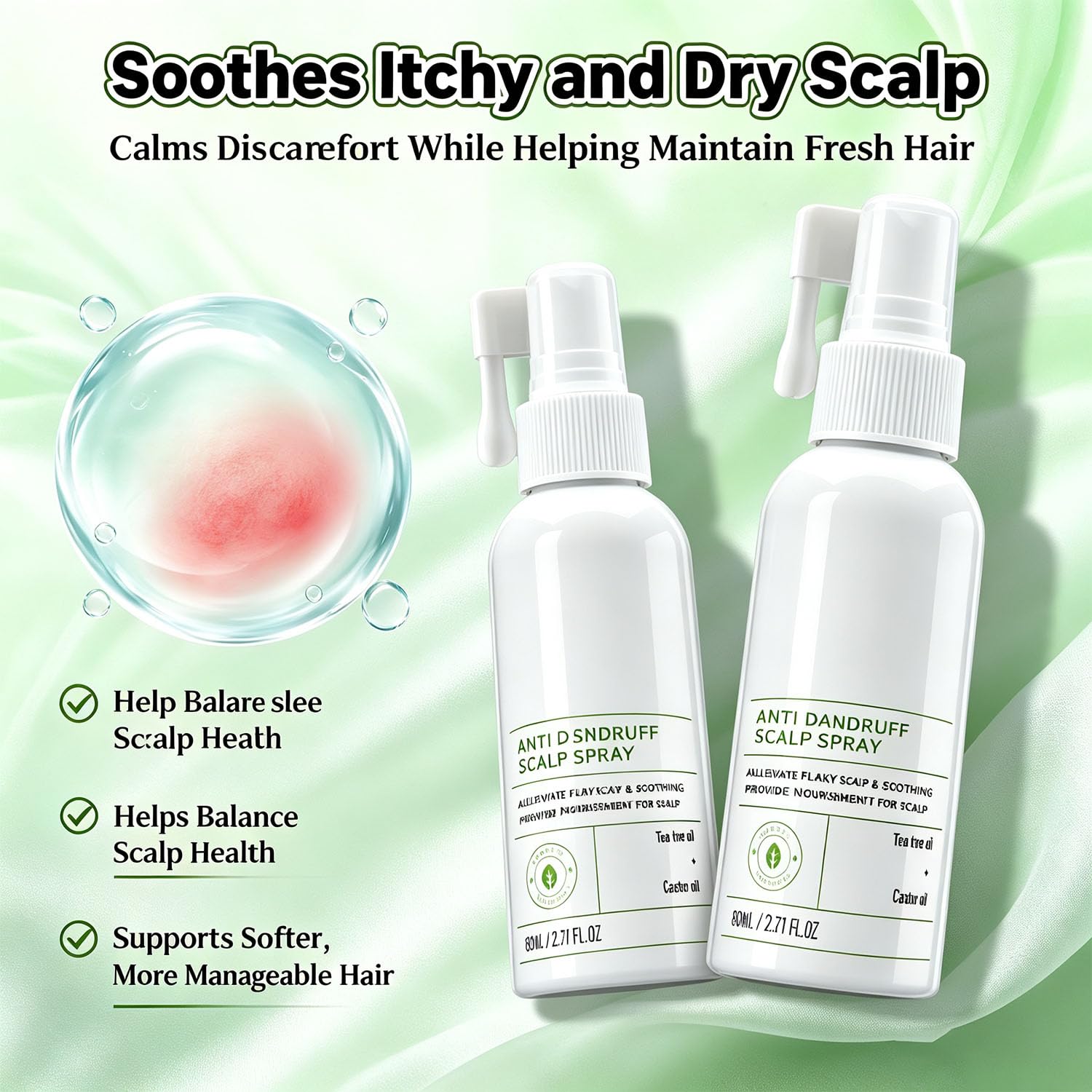 Anti-Schuppen-Juckreiz-Linderung Kopfhautnebel, beruhigendes, schuppiges Kopfhautspray, sanfte, nährende Leave-In-Kopfhautbehandlung für trockenes, juckendes Haar (3pcs)