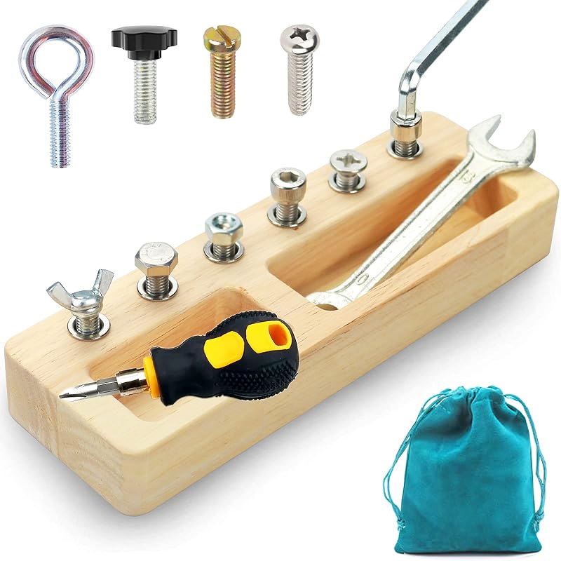 Juego de 14 piezas de tablero de destornilladores Montessori para niños, herramientas de actividades de destornillador de madera, juguetes Montessori para niños de 3, 4 y 5 años, habilidades básicas, juguete educativo de aprendizaje sensorial para niños pequeños en edad preescolar