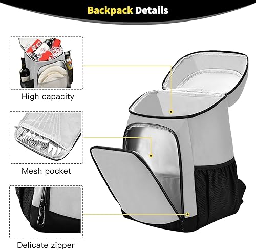 Miniatura 3 de Mochila enfriadora de la bandera de México con aislamiento a prueba de fugas, 36 latas, enfriadora portátil para playa, picnic, compras, senderismo,