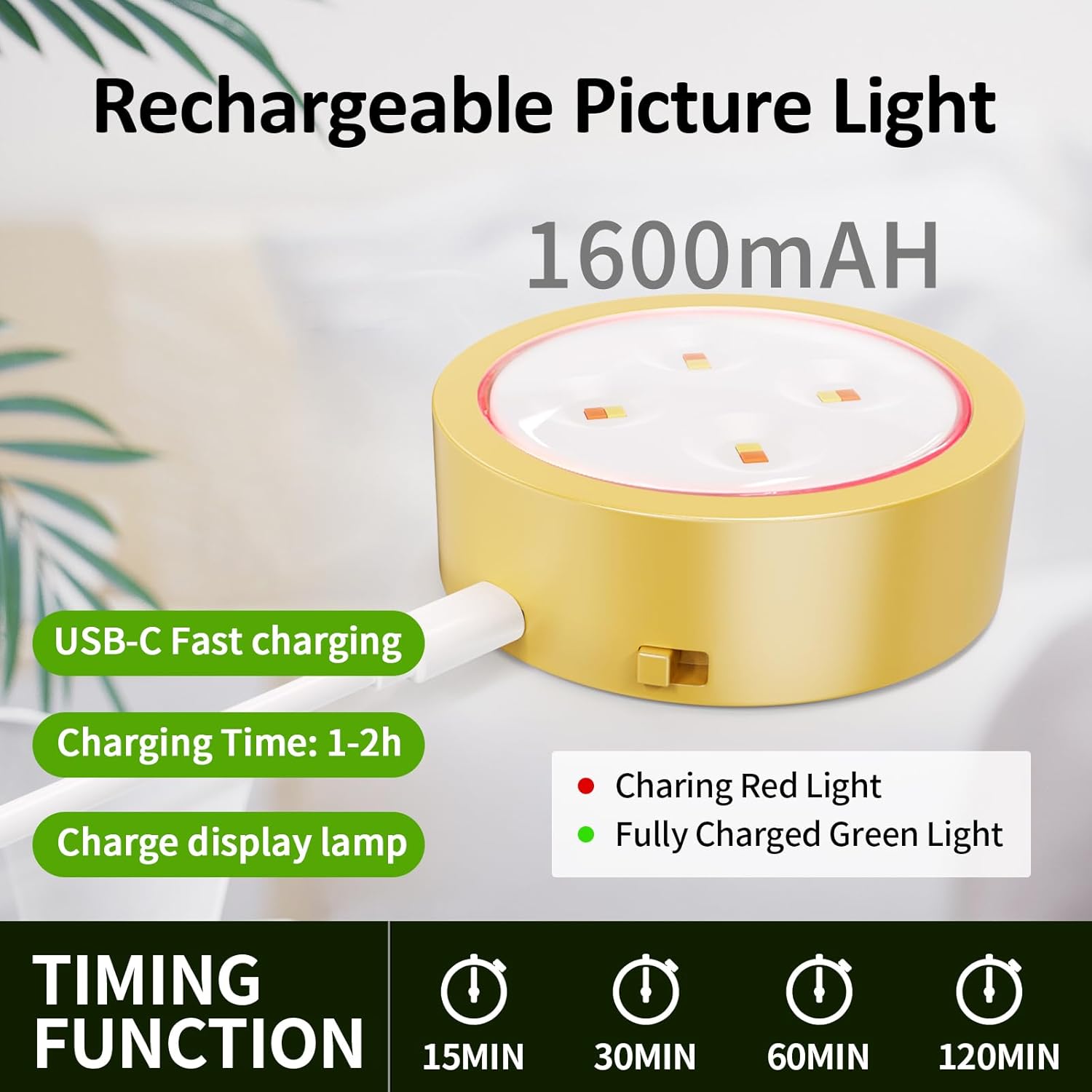 Tututry 3-Pack Picture Lights for Wall, Rechargeable Battery Magnetic Poster Lights with Remote Dimmable 3-Color Temps & Timer, LED Art Display Lighting for Paintings, Frames & Wall Art Decor (Gold)