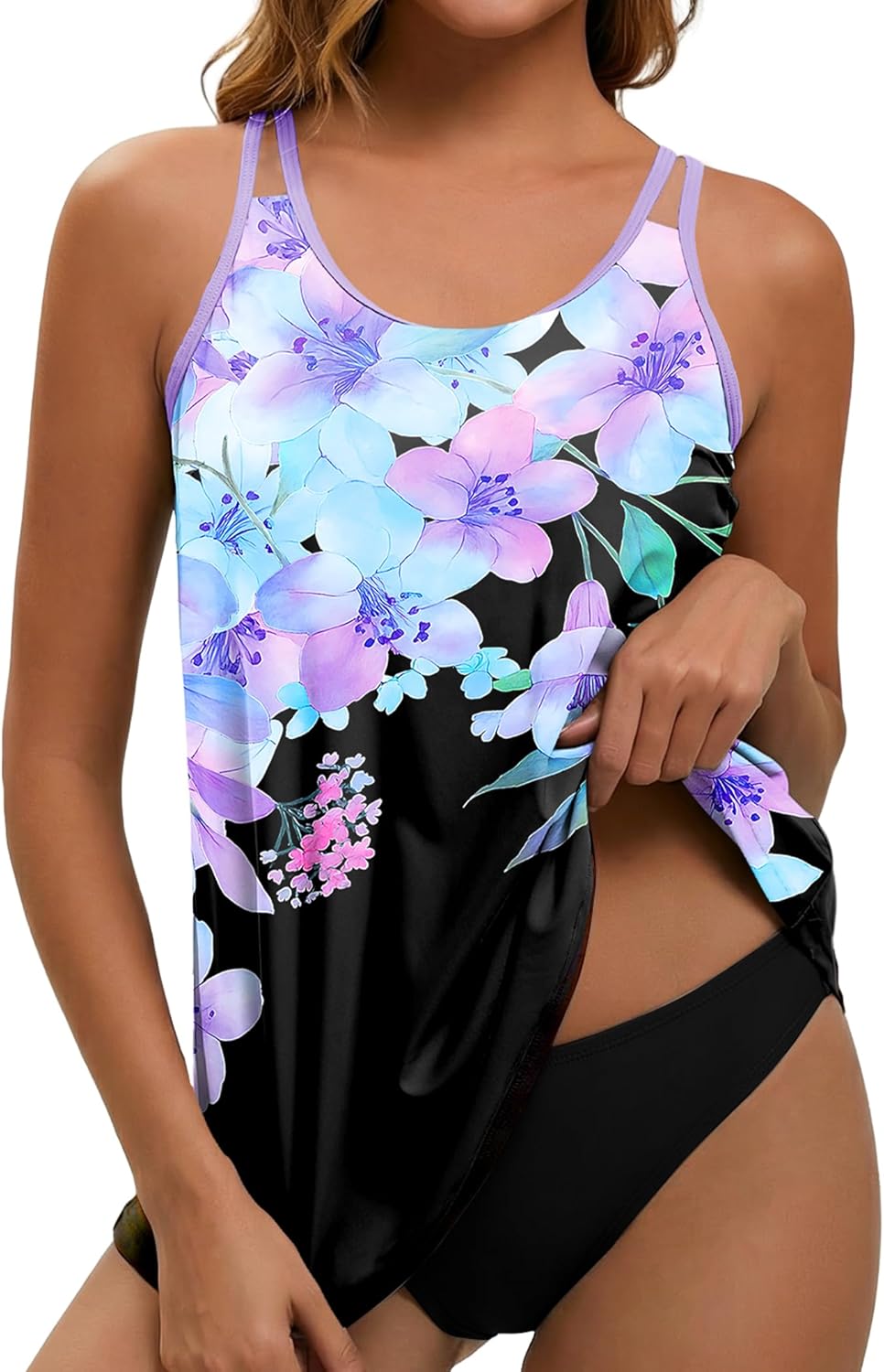 HUSKARY Tankini Tops for Women Loose Fit Modest Bathing Suits Flowy Swim Top No Bottom - Image 2