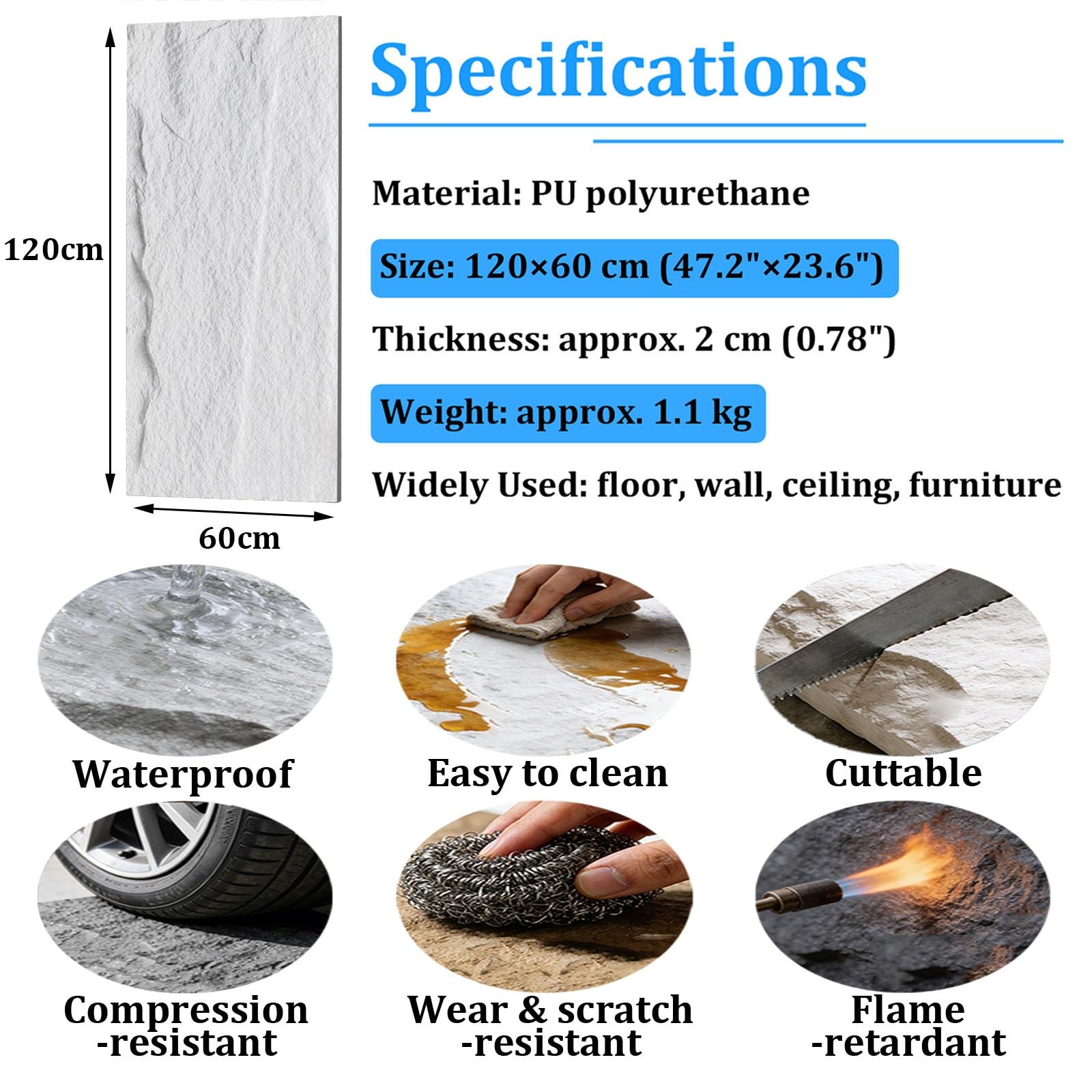 Panele ścienne 3D z imitacji kamienia, dekoracyjna powłoka do pomieszczeń i gabinetów mieszkalnych, kamień naturalny teksturowany panel ścienny (styl 3,120 x 60 cm-1 szt.)