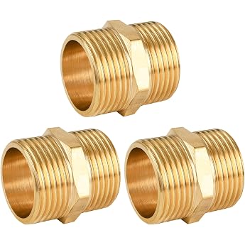 Pack of 3 Double Nipples 1 Inch Brass Male Thread Double Nipple Hexagonal 1 Inch Male Thread Fitting Double Nipple Brass Fitting for Sanitary Central Heating Air Conditioning