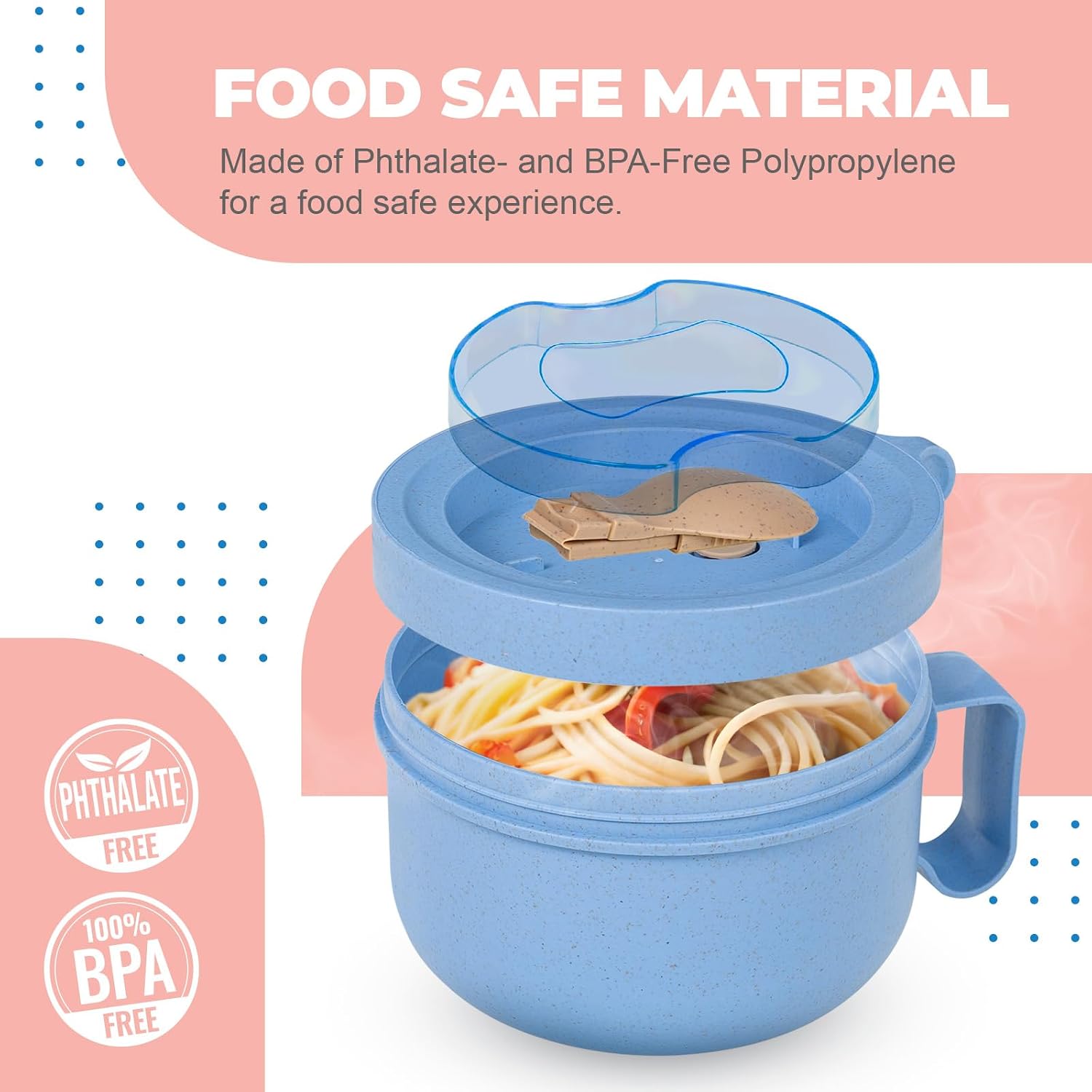 MATICAN Microwave Soup Bowl with Lid, Soup Mug with Lid, Microwave Containers for Ramen Noodles, Soup, Beverages, 28.74 Ounces, Pressed Violet, Includes Spork