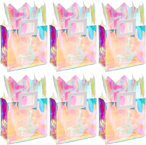 Miniatura 43 de Bolsa de regalo holográfica con papel de seda, reutilizable, bolsa de regalo de cumpleaños para mujeres y niñas, iridiscente, despedida de soltera