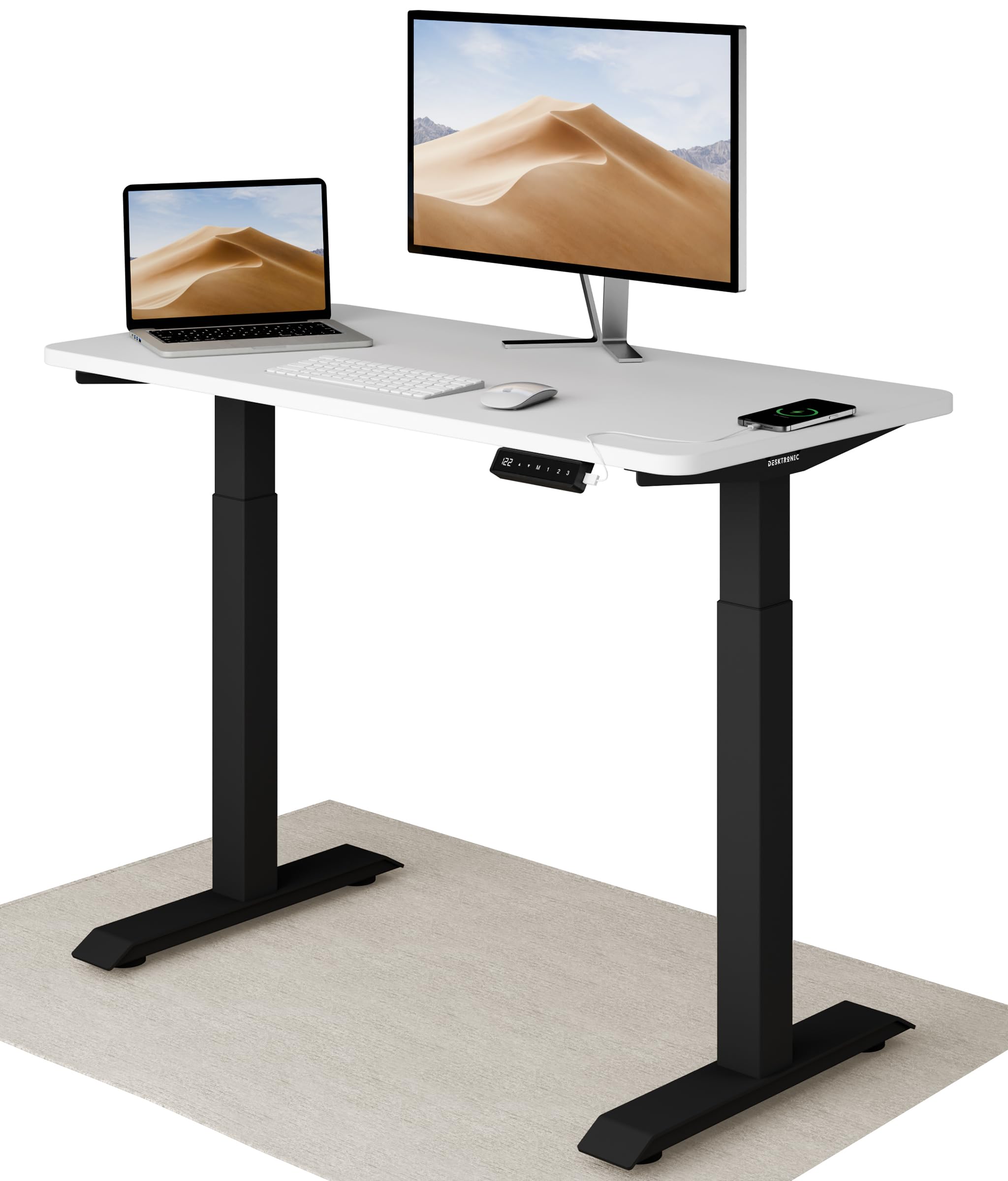 Desktronic HomeOne Standing Desk – 120 x 60 cm Height Adjustable Desk with Electric Dual Motor, Touchscreen Controller & Integrated USB/USB-C, 3 Memory Presets
