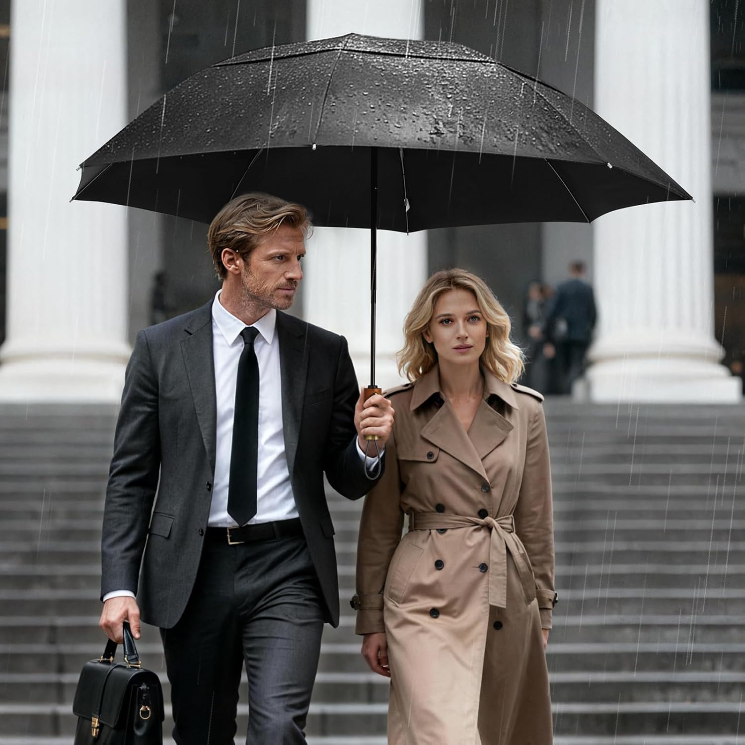 G4Free 54 Inch Inverted Windproof Umbrella with Wooden Handle, Large Double Canopy Auto Open & Close Golf Umbrella, Portable & Durable Rain Umbrella, Fits Car & Backpack - Image 8