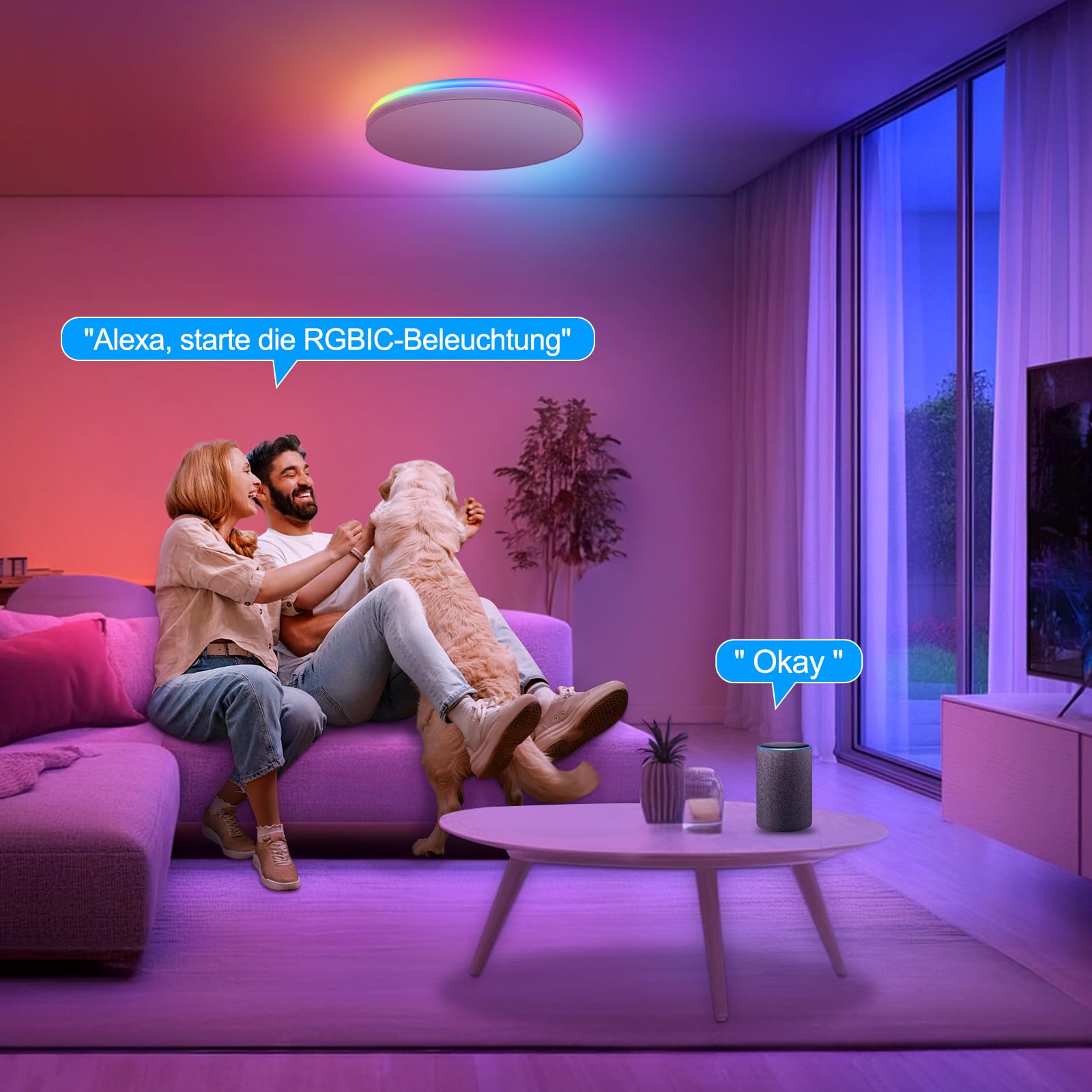 LED Deckenleuchte Dimmbar, 36W Ø30cm Smart RGBIC LED Deckenlampe mit Fernbedienung, Funktioniert mit Alexa & Google Assistant, Deckenleuchten für Schlafzimmer, Wohnzimmer