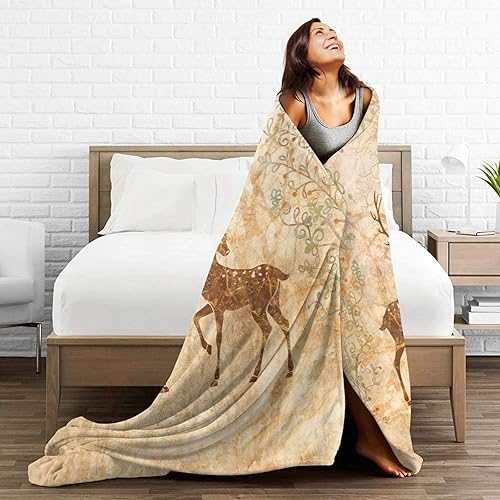 Miniatura 5 de Retro Wildlife Elk Deers Fleece Throw Blanket Ultra Soft Cozy Decorative Flannel Blanket for Home Bed Couch Chair Travel 50x40in