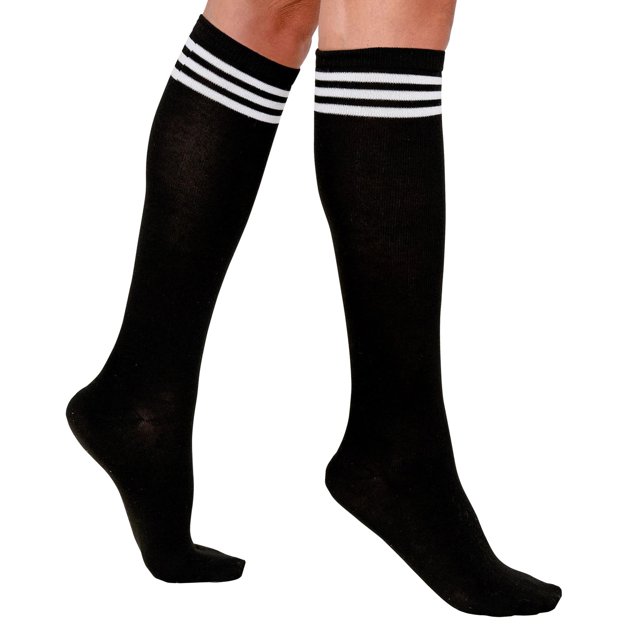 Widmann Widmann-08263 08263  1 Pair of Sports Socks with Stripes for College Pom Girl Football, School, Theme Party, Carnival, Unisex, Adult, 10205813, Multi-Colour, 37-39