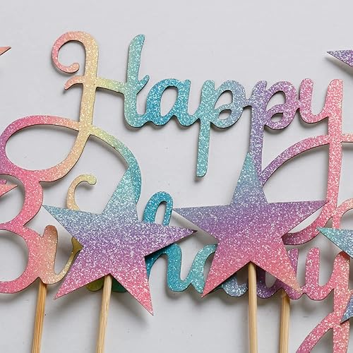 Miniatura 8 de LVEUD Juego de 7 piezas de adorno de pastel de feliz cumpleaños adorno de pastel de feliz cumpleaños y adorno de pastel de pentáculo decoraciones de