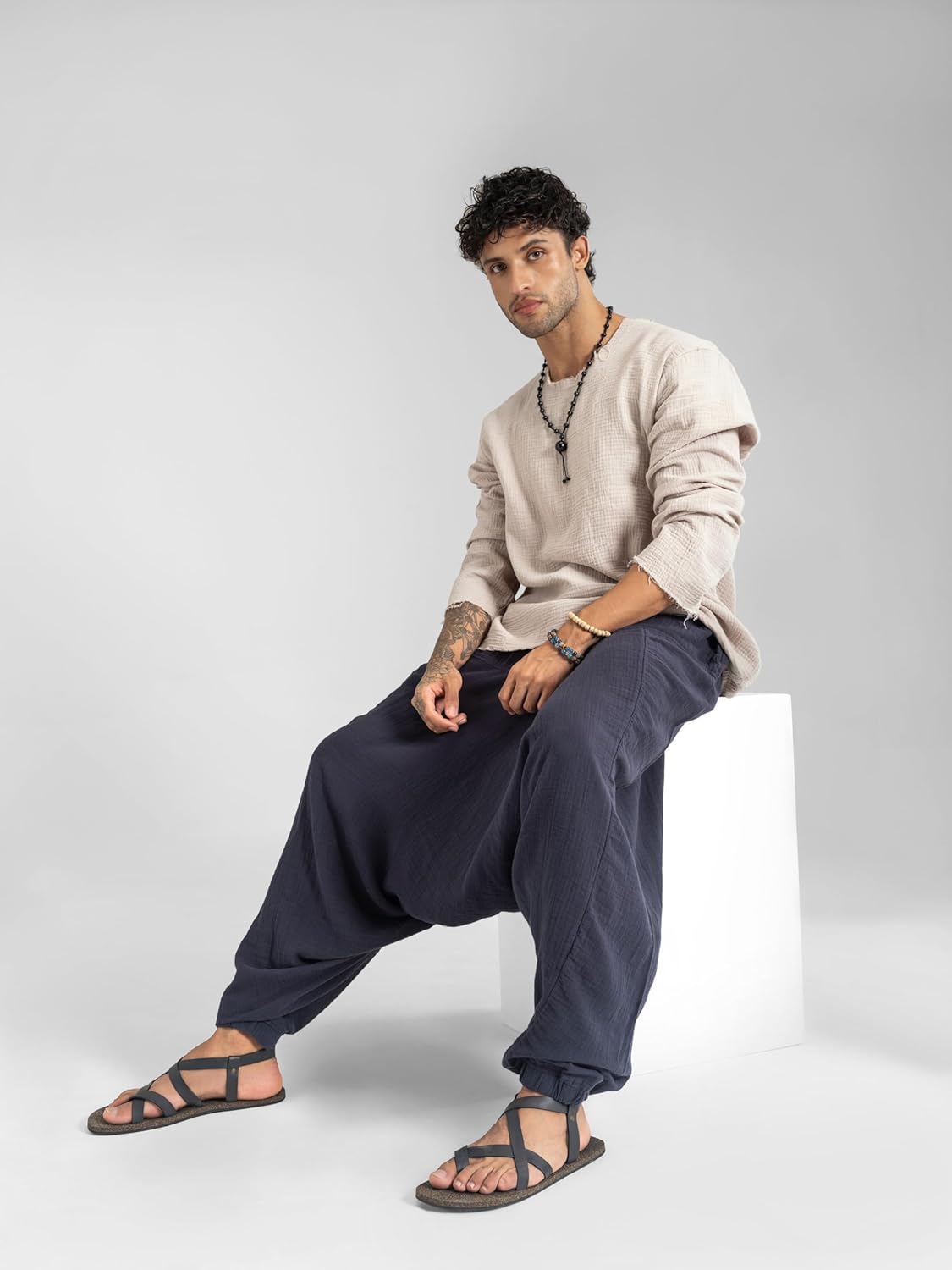 The Veshti Company Men's Goa Groove Harem Pants | Cotton Boho Joggers - Relaxed Fit - Yoga, Dance, & Travel - Image 7