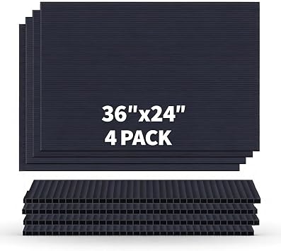 Black Corrugated Plastic Board 24x36, Thick Corrugated Plastic Sheet 4 Pack | Double-Sided Black Poster Board, 24x36 Inch Yard Signs for Garage Sale, Yard Sale, Warning, Party Decor & Crafts