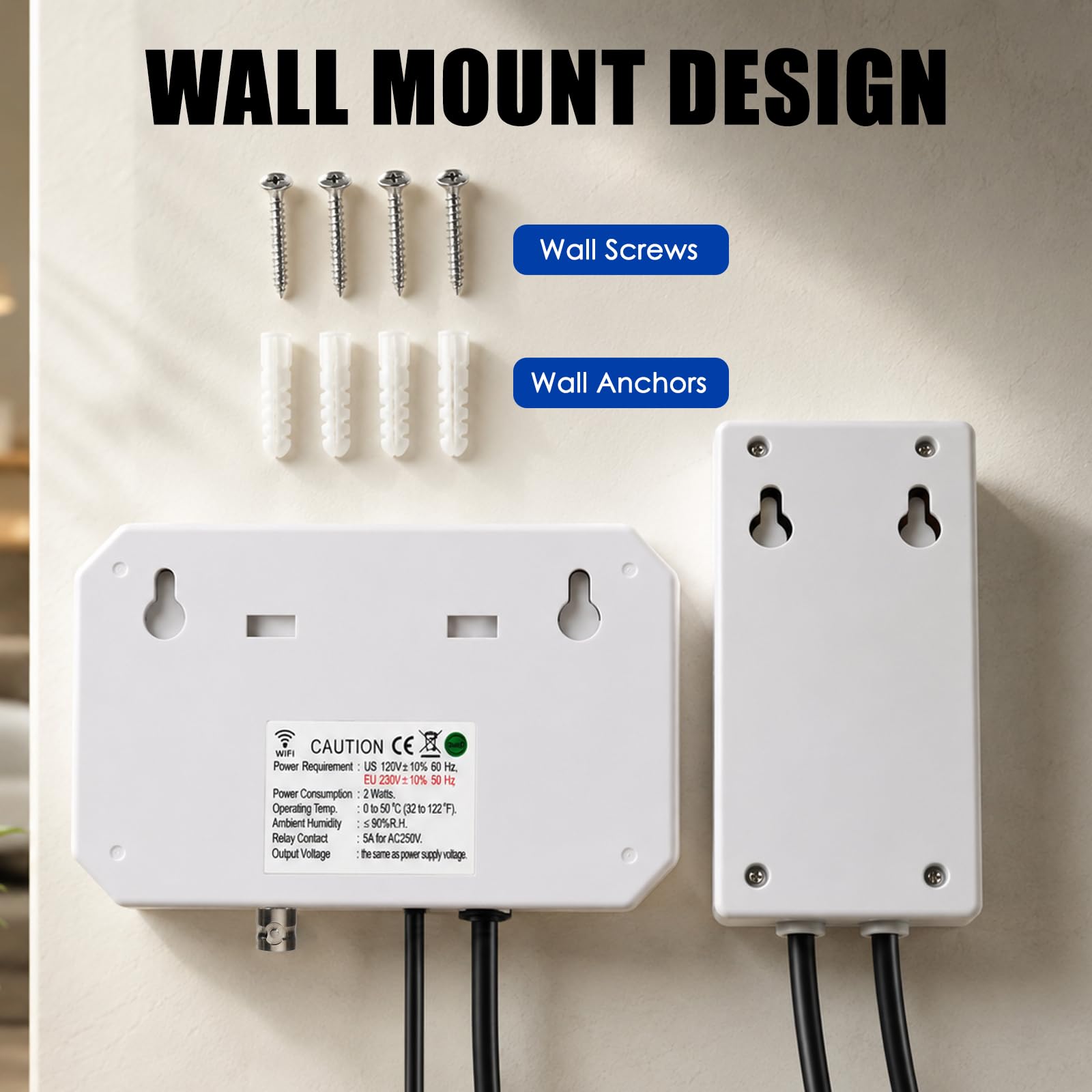 Testeur de Qualité d'Eau Intelligent WiFi 3-en-1 pH EC Temp Moniteur | Surveillance mobile en direct, historique des données, réglages d'alarme, capteurs de précision, fixation murale, ATC