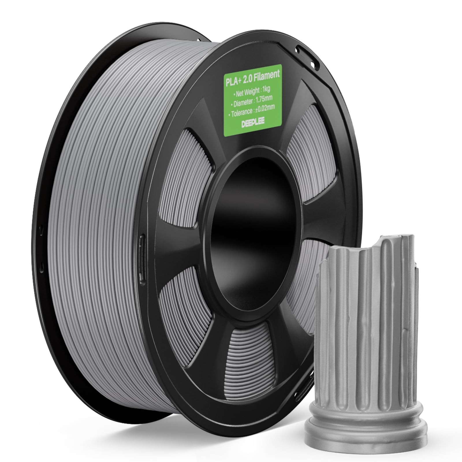 DEEPLEE Filamento PLA+ 2.0 1.75 mm, Alta Tenacità e Finitura Liscia, Bobina da 1 kg Grigio, Precisione ±0.02 mm per Stampanti 3D FDM