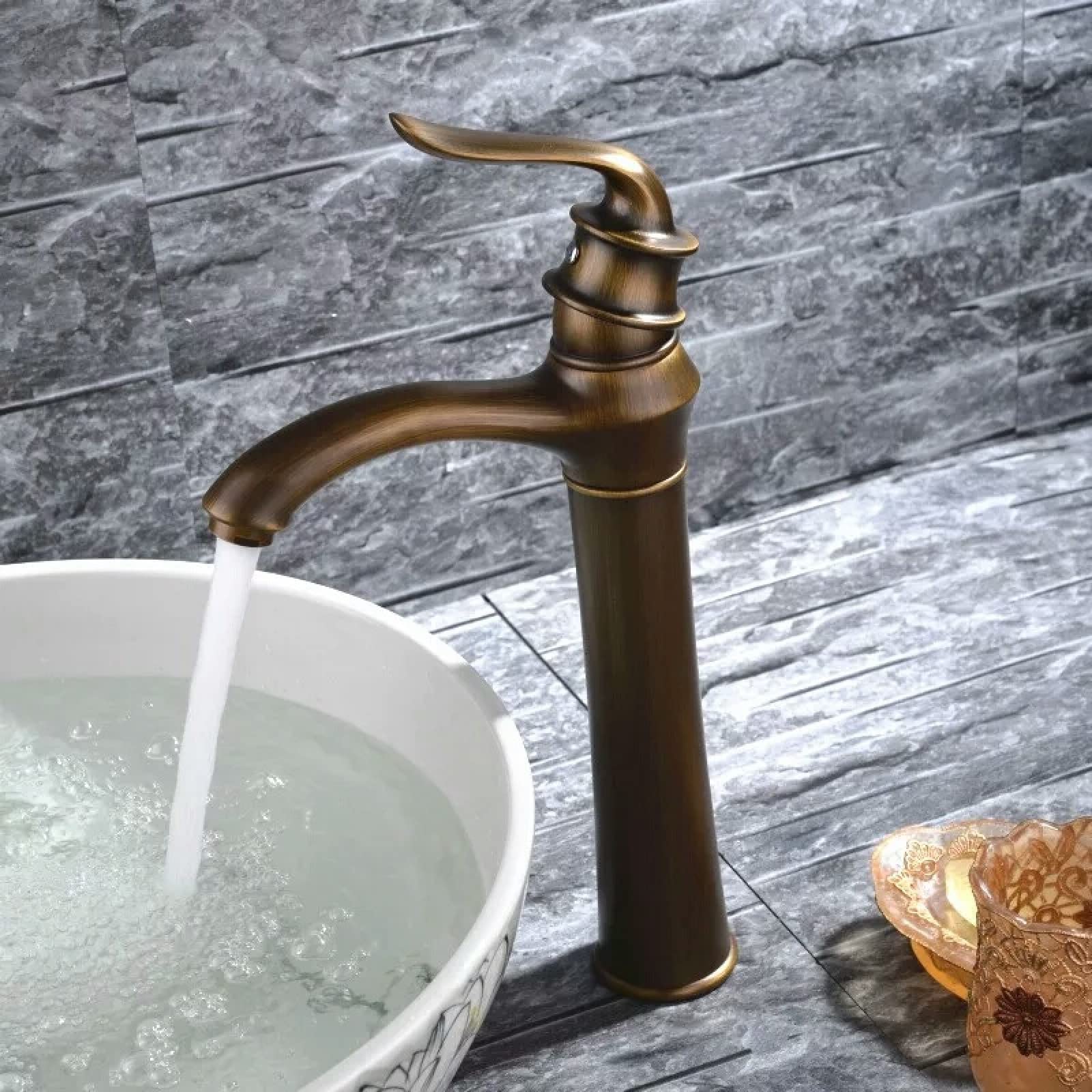 WOWOW Badezimmerarmatur Einhebel – Hoher Bogen, Schwarz & Gold, Mit Pop-Up Ablauf, Aus Massivem Messing