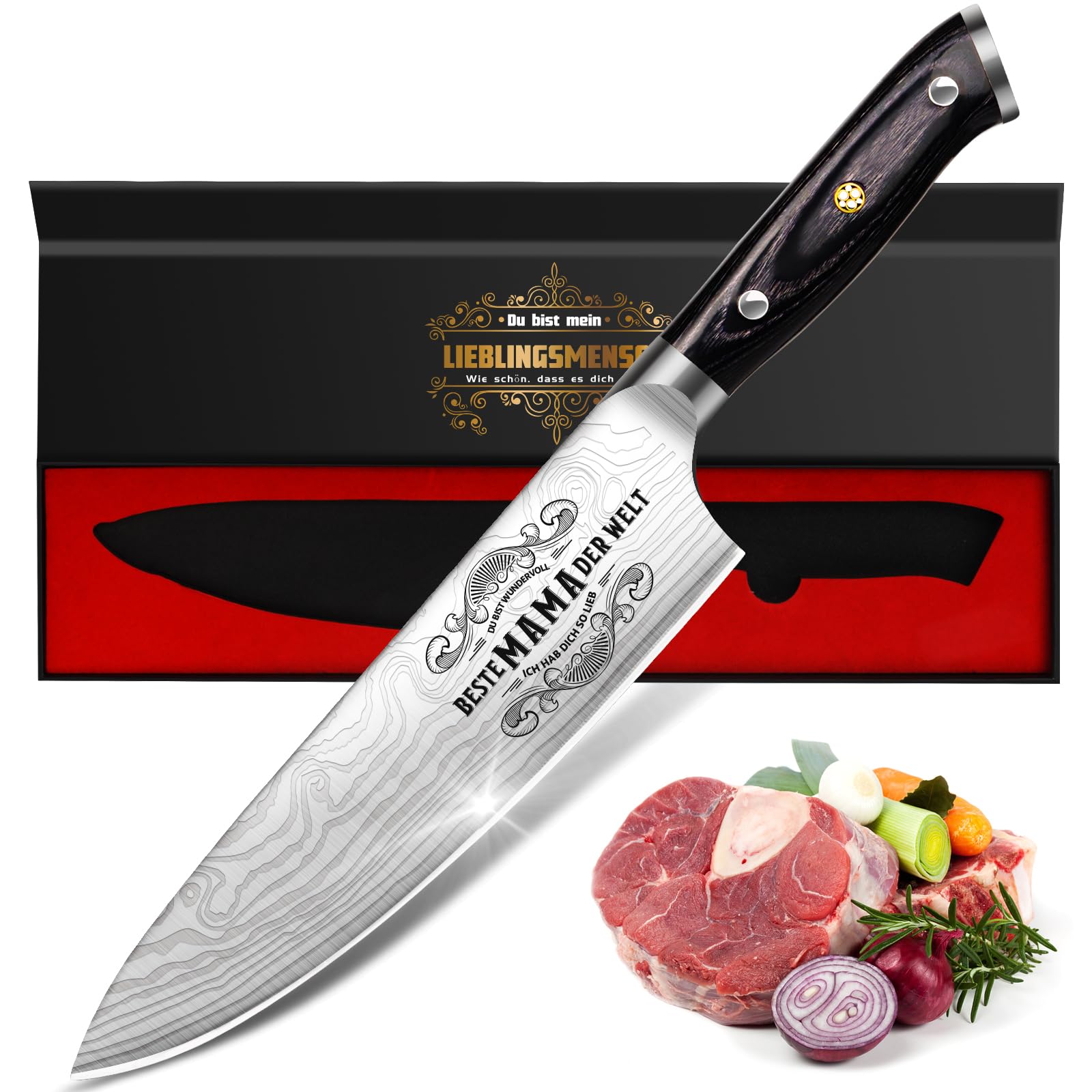 Küchenmesser Scharf Muttertagsgeschenk Geschenke für Mama - 34 Cm Kochmesser Profi Messer, Cool Muttertag Geschenk Geburtstag Geschenkideen für Mutter Frauen Oma, Edelstahl Ergonomischer Fleischmesser