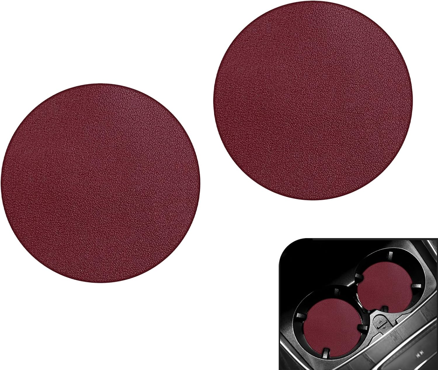 2 PCS Car Cup Holder Coasters, 2.76" Leather Non-Slip Insert Coaster, Shockproof Waterproof Drink Mat, Universal for Most Cars (Red)