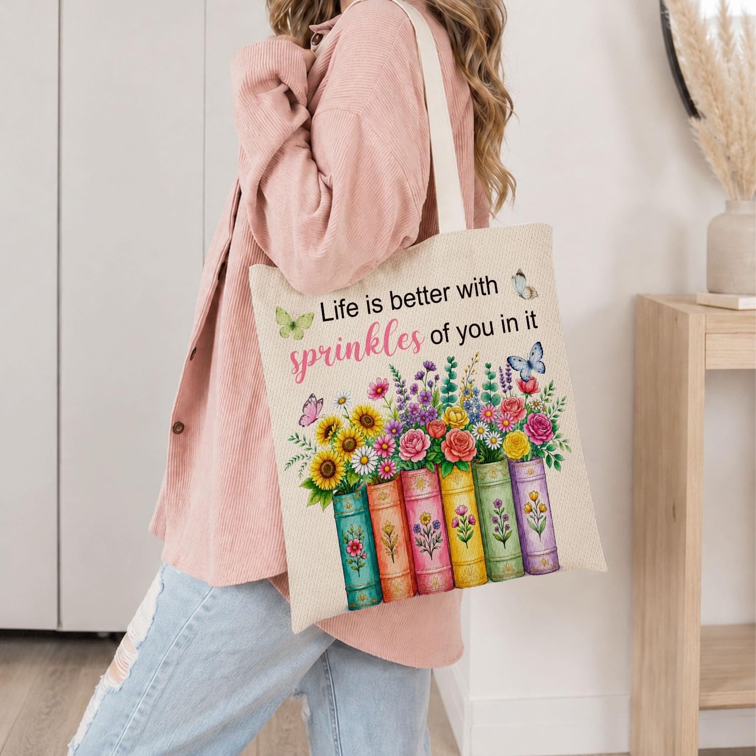 Inspirational Quote Tote Bag, Canvas Tote with Pocket, Reusable Bag image 2