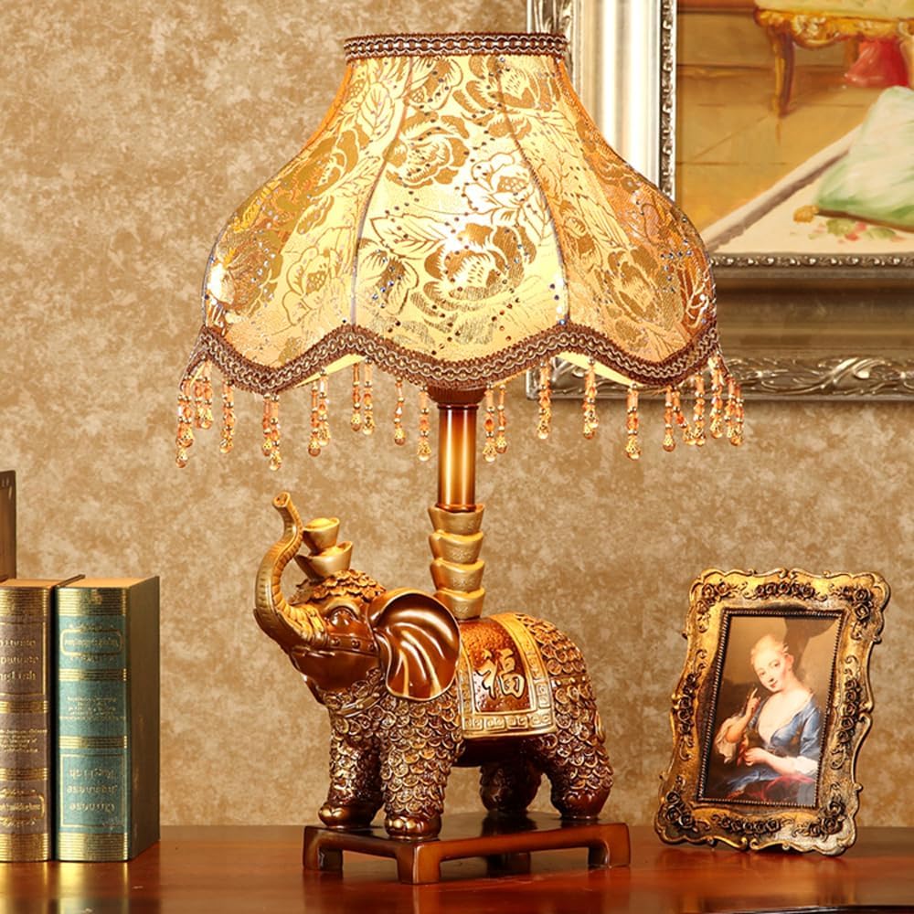 Elephant Table Lamps for Living Room Vintage Gold Victorian Table Lamp Brown Rustic Retro Bedside Table Lamp Vintage Antique Nightstand Lamp for Farmhouse Bedroom Home Office Decor Entryway