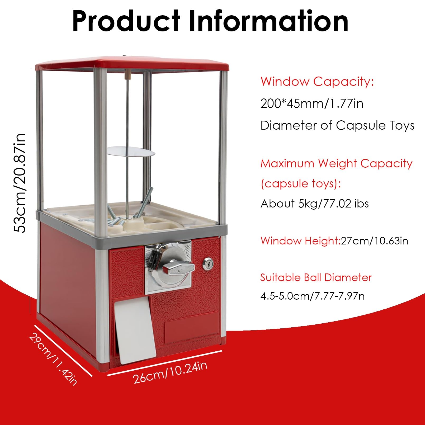 Distributore Automatico di Caramelle Macchina per Caramelle gommose con Serrature per Desktop Aule Feste e attività Commerciali (Color : Red)