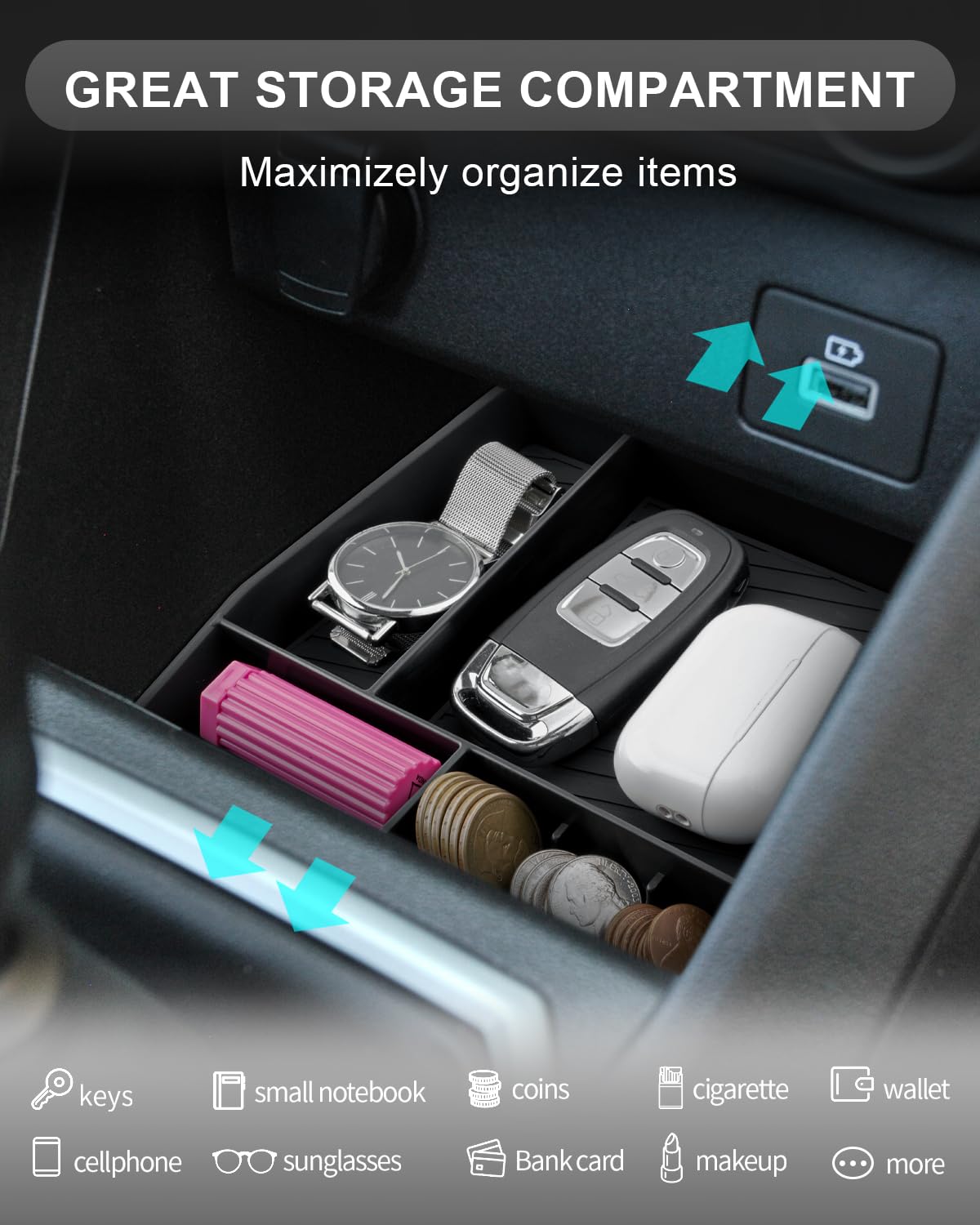 CDEFG Kompatibel mit Dacia Sandero 3/Stepway 3/Jogger 2022-2025 2026 Mittelkonsole Organizer Aufbewahrungsbox Center Console Organizer Tray Handschuhfach Sandero Stepway 3 Zubehör