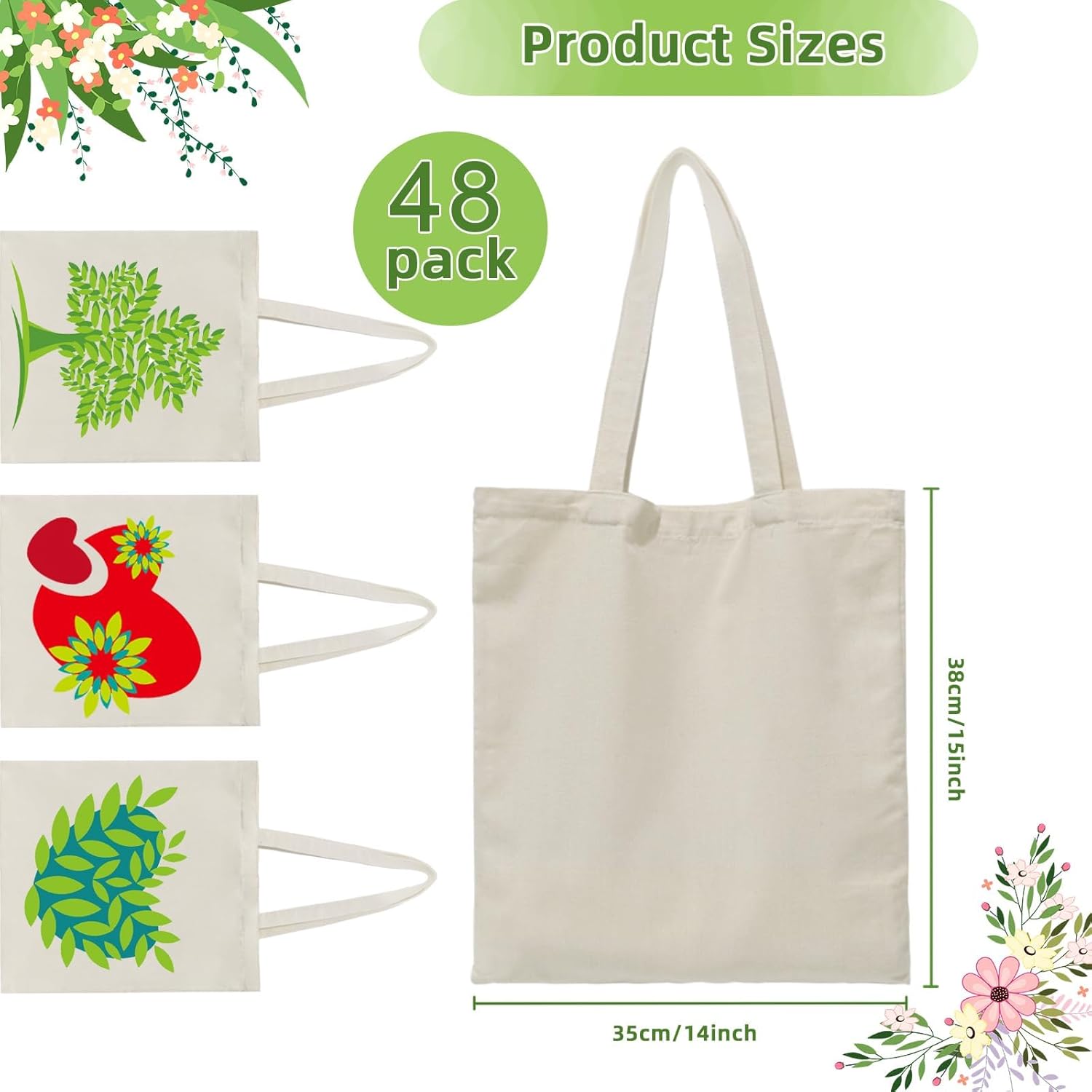 6 I 12 I 24 I 48 Pack Canvas Tote Bags,Reusable Blank Canvas for Shopping Bags,Grocery Bags,DIY Gift Bags - Image 3