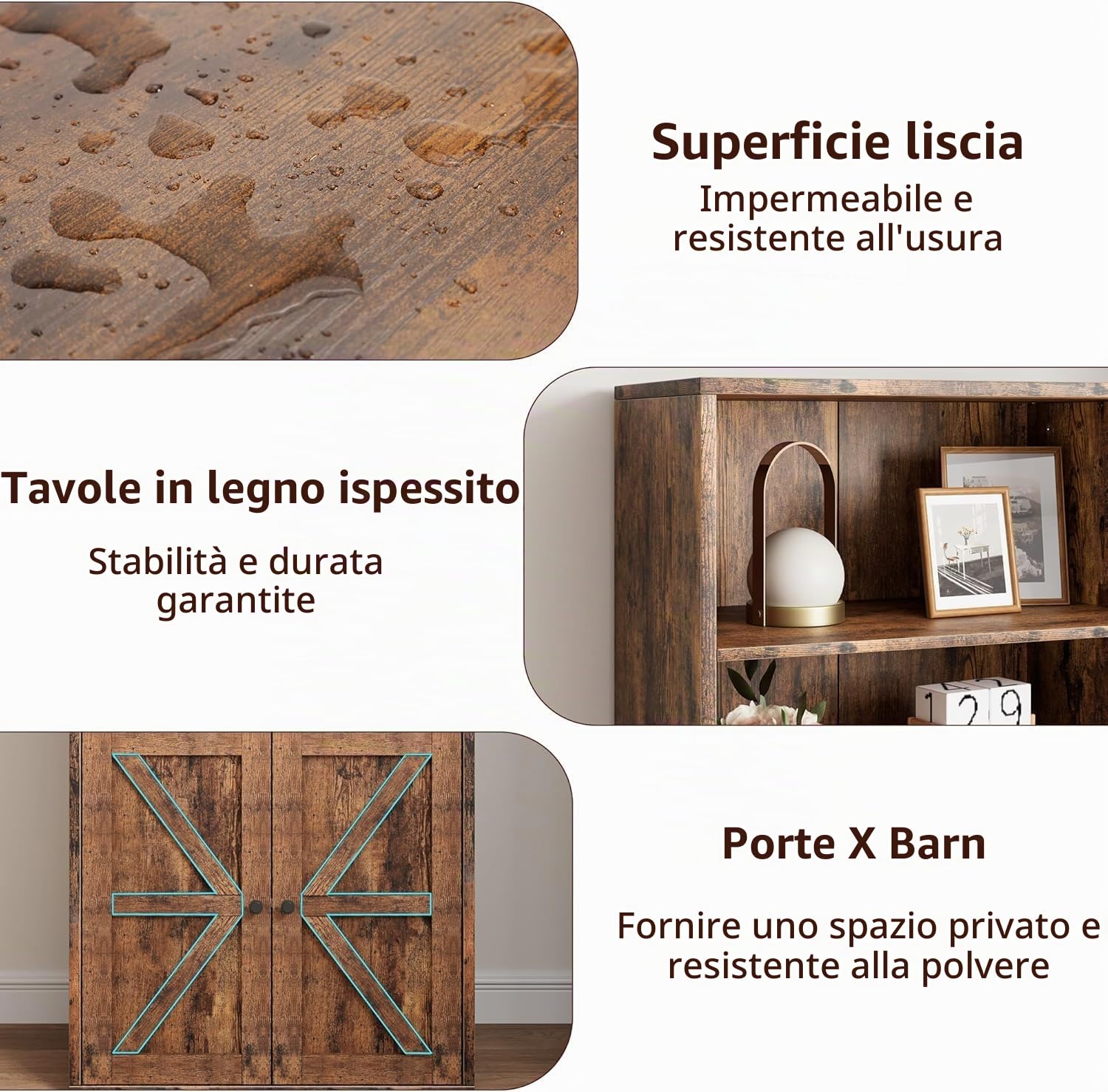Libreria con ante Industriale Libreria con 4 Mensole Aperte, 6 Livelli in Legno per Conservazione con Antiribaltamento per Camera da letto, Soggiorno, Marrone, 60 x 30 x 180 cm