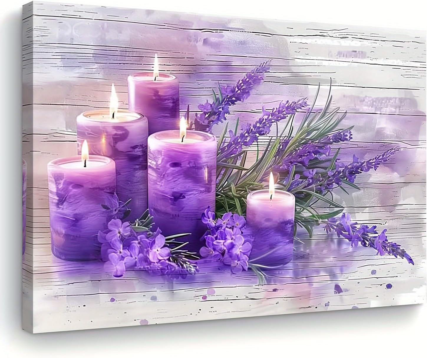 A canvas wall art, lavender and purple candle prints, wood-framed home office décor, ideal bachelorette party gifts, elegant and modern living room paintings, room aesthetic posters.