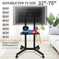 Vista 3 de Solid Grace Soporte de TV rodante con ruedas para televisores de 32 a 75 pulgadas hasta 88 libras, soporte de TV portátil con estante, carrito de TV