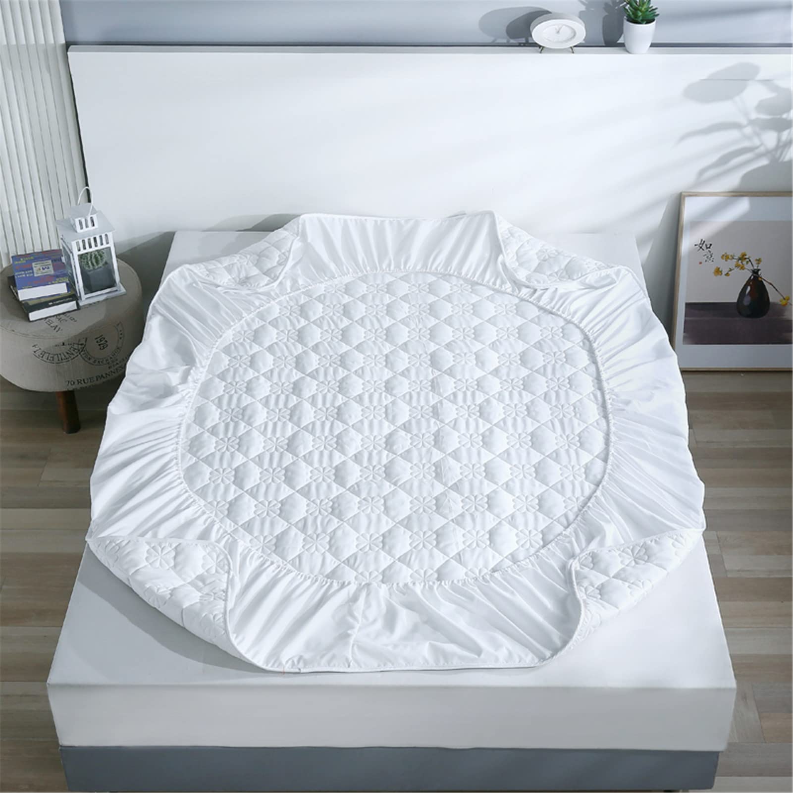 Protector Colchon, Home Protector de Colchón Acolchado, Cubrecolchón, De Fibra, Transpirable, Confortable, Cubre Colchón (Blanco-1,Grueso 120x200cm)