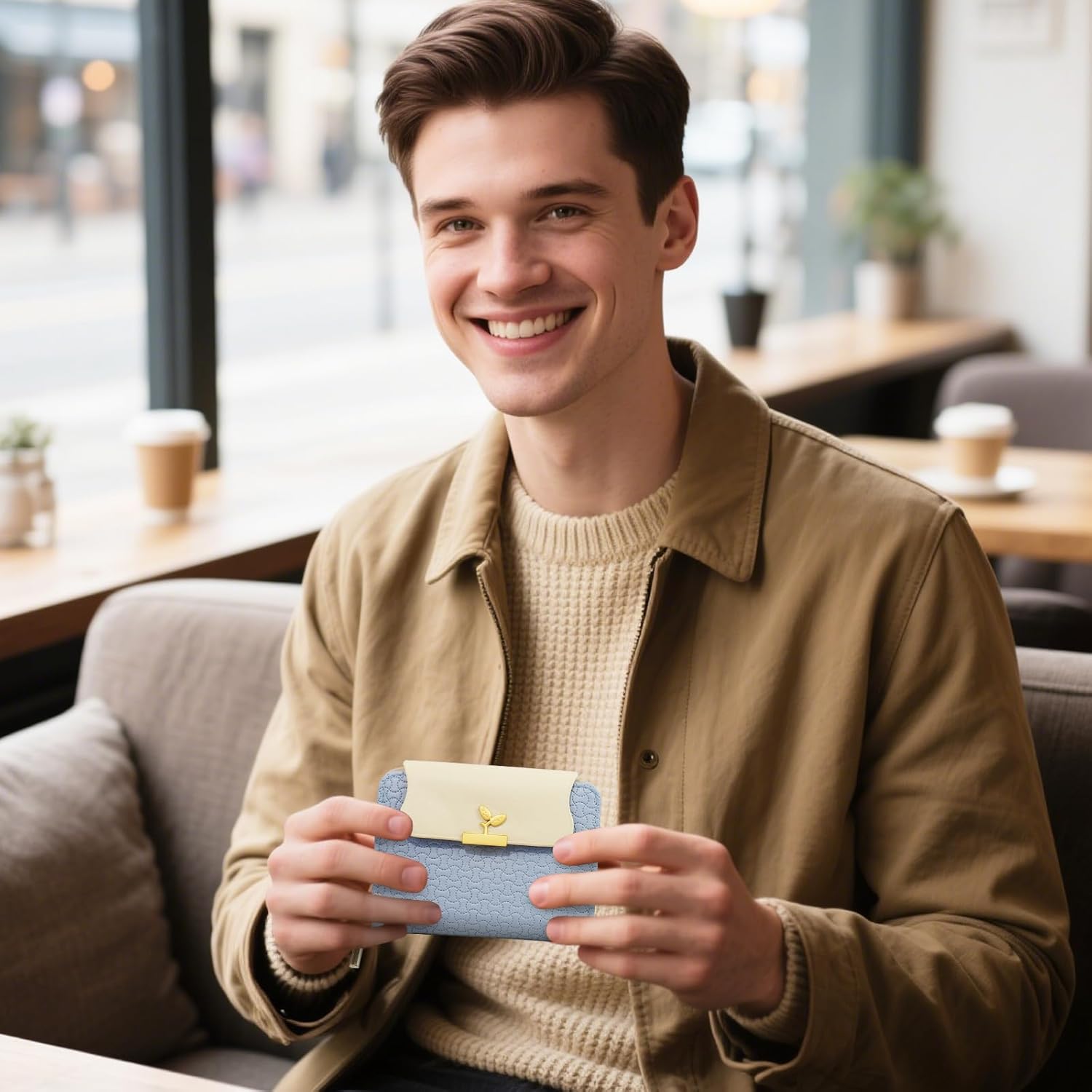 Bifold Womens Wallet, Leaf Snap Card Holder Wallet Cute Small Wallets for Women with Zipper Coin Pocket ID Window (Blue) - Image 6