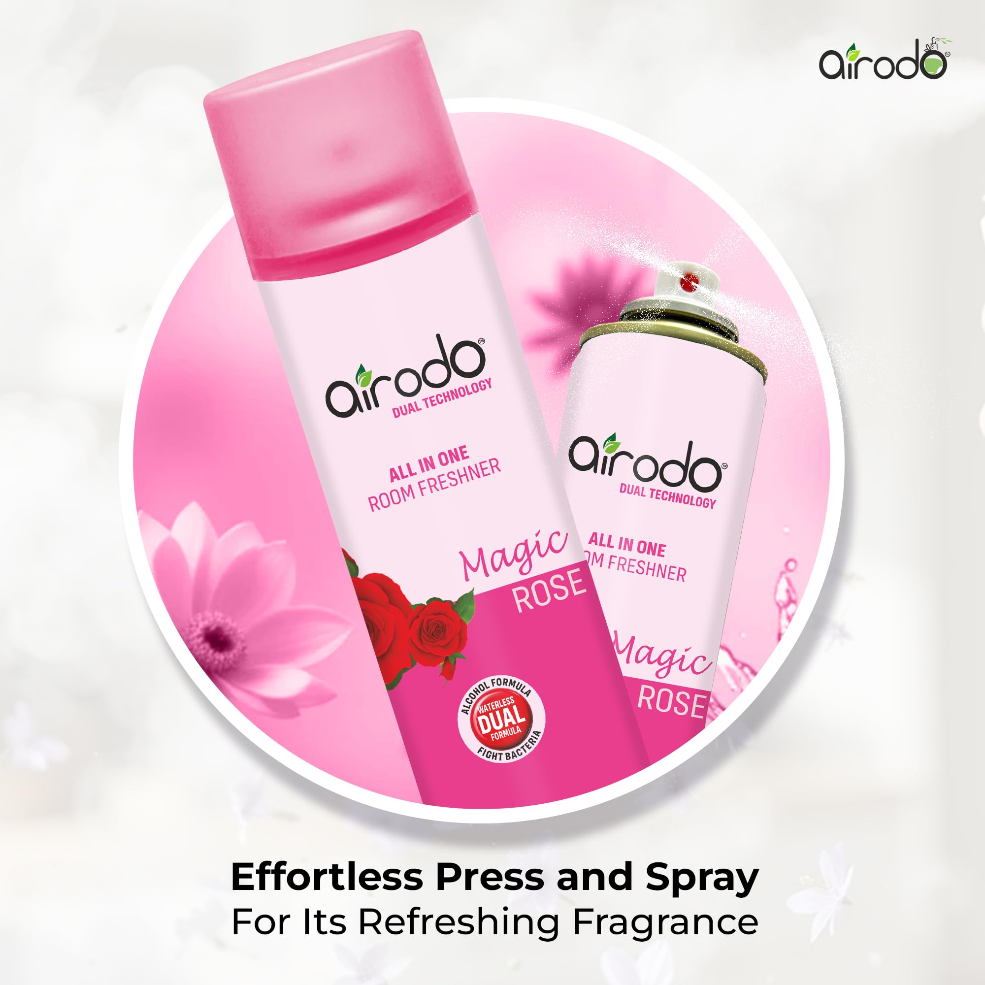 Airodo Citrus Blast & Magic Rose Air Freshener with Dual Technology,Easy Push and Spray,All in One Room Freshener for Home and Office Last Up to 30 Days (250ml, Pack of 2) 3