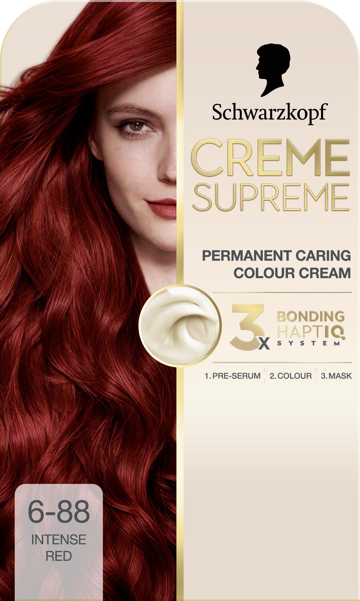 Schwarzkopf Creme Supreme 6-88 Intense Red, Permanent Hair Dye, Caring Hair Dye Colouration with 3-Step Bonding System Against Damage, 100% Grey Coverage
