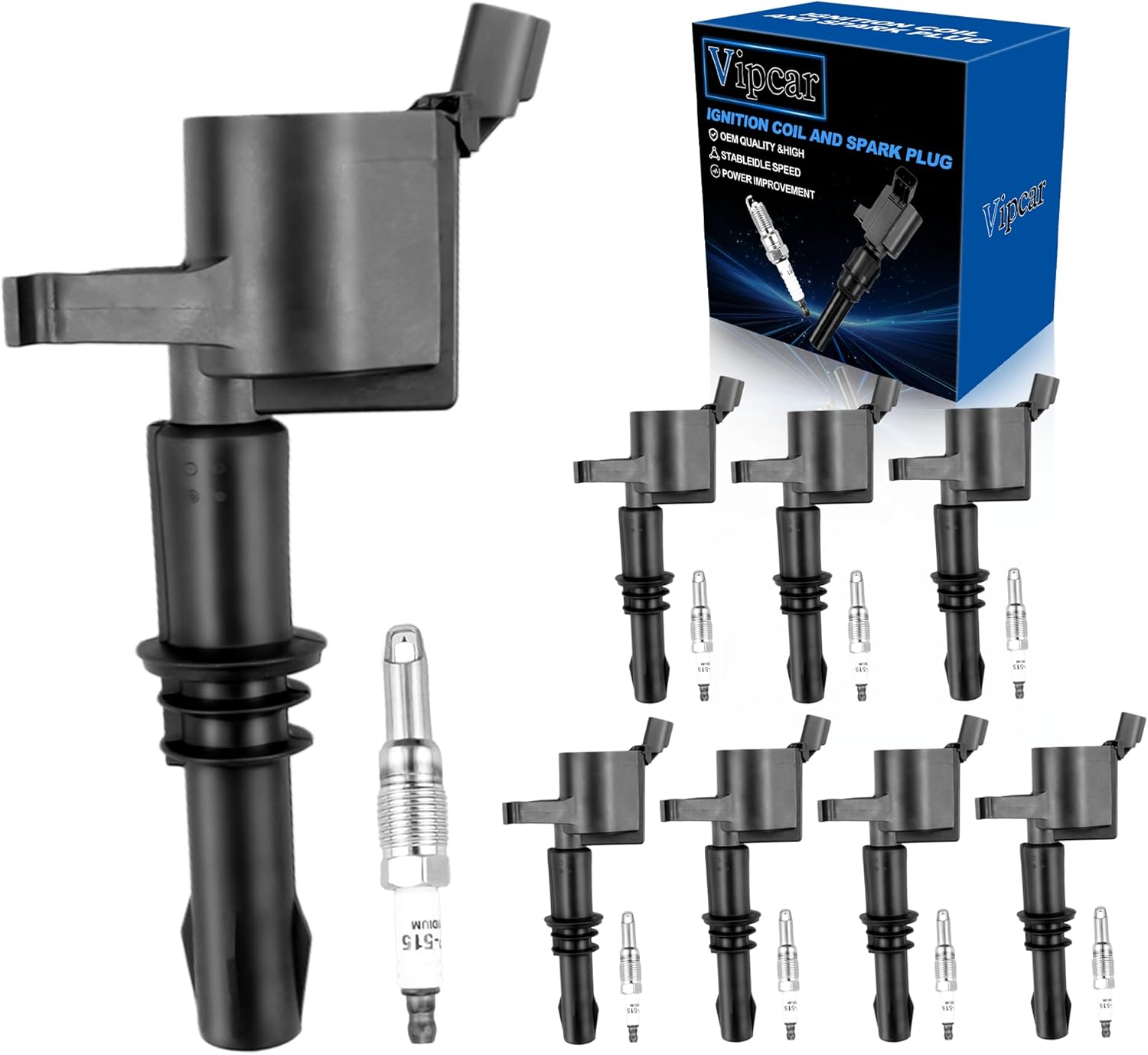 Set of 8 Ignition Coil Pack DG511 and Iridium Spark Plugs Compatible with Ford 2004-2008 F150 5.4L, 2006-2008 Explorer 4.6L, 2005-2008 Expedition 5.4L, 2006-2008 Mountaineer Mark LT Navigator