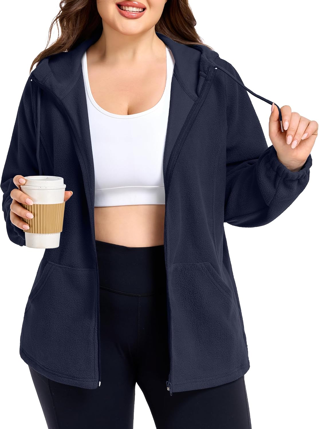 Plus Size Fleece Hoodie Women Zip Up Winter Athletic Jacket Coat
