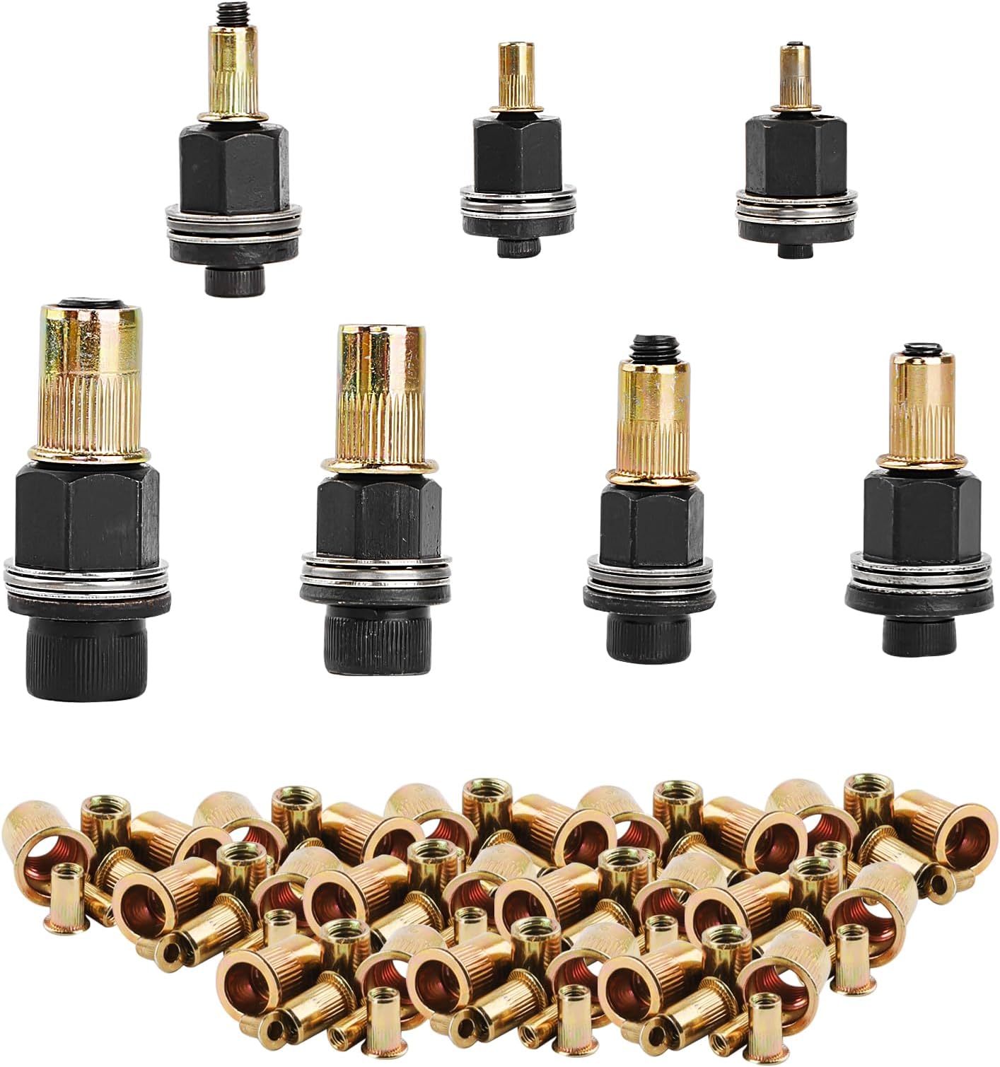 7 Piece Rivet Nut Set, Thread Rivets for M3, M4, M5, M6, M8, M10, M12 Rivet Pliers, Insert Nuts, Blind Rivet Nuts, Retractable Nuts, Hand Rivet Tool Set with 70 Pieces Nuts