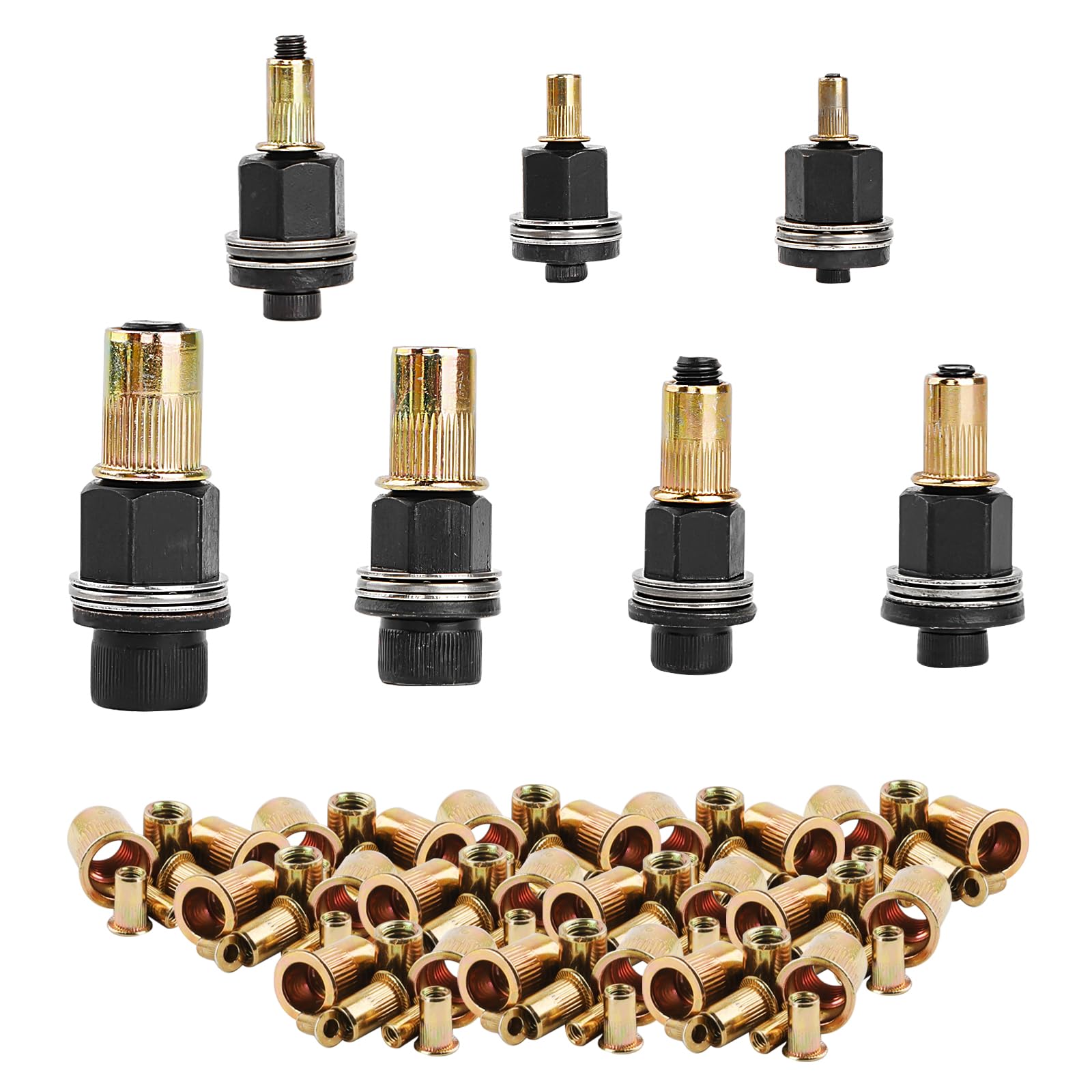 7 Piezas Juego de Tuercas Remachables, Remaches Roscados para M3, M4, M5, M6, M8, M10, M12 Alicates para Remachar, Tuercas Insertables Juego de Remachadoras Manuales con 70 Piezas Tuercas