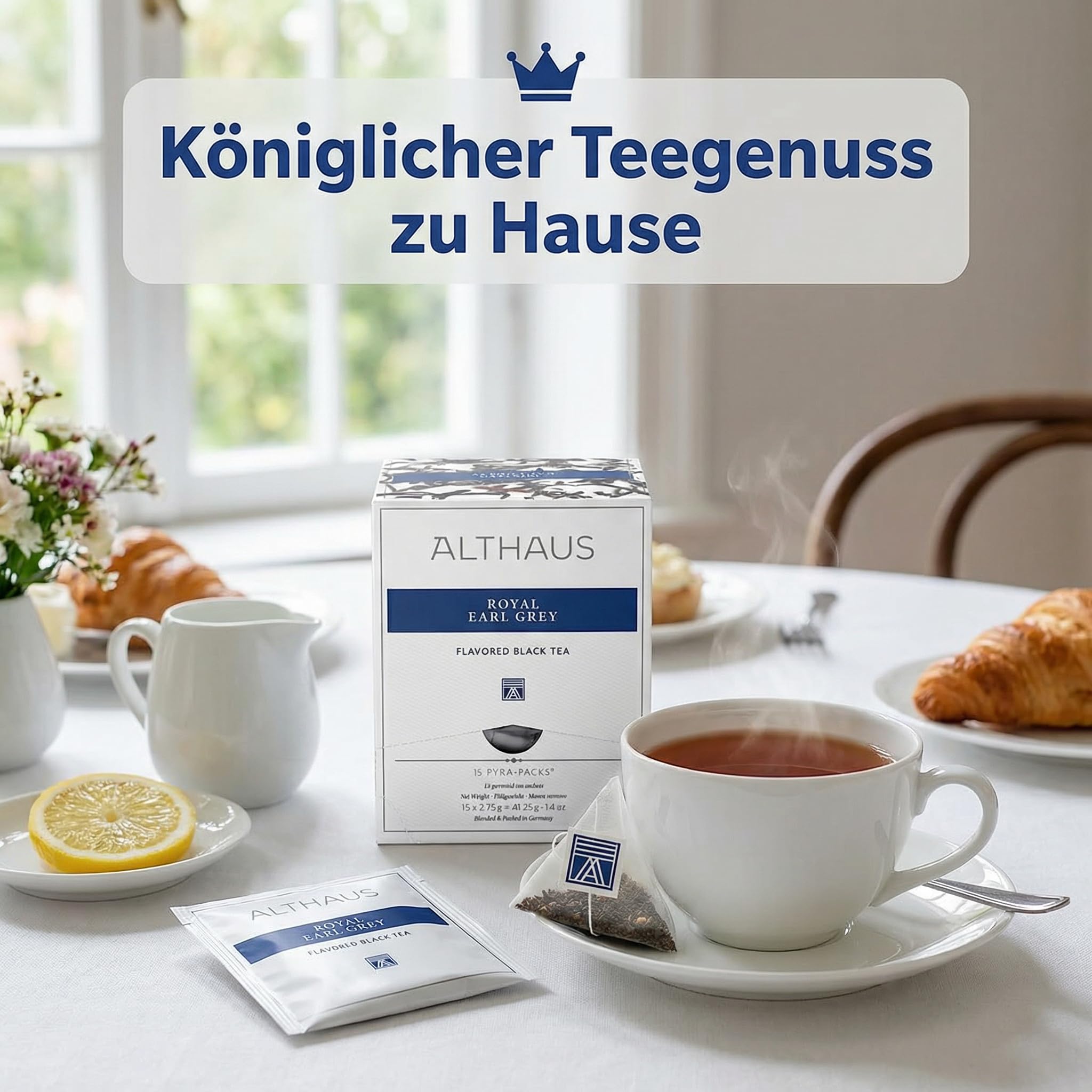 4 x Althaus Tee Set, Royal Earl Grey, Pyramidenbeutel, 60 Stück, aromatisierter Schwarzer Tee mit Bergamotte, Pyramiden-Teebeutel einzeln verpackt, premium Schwarztee