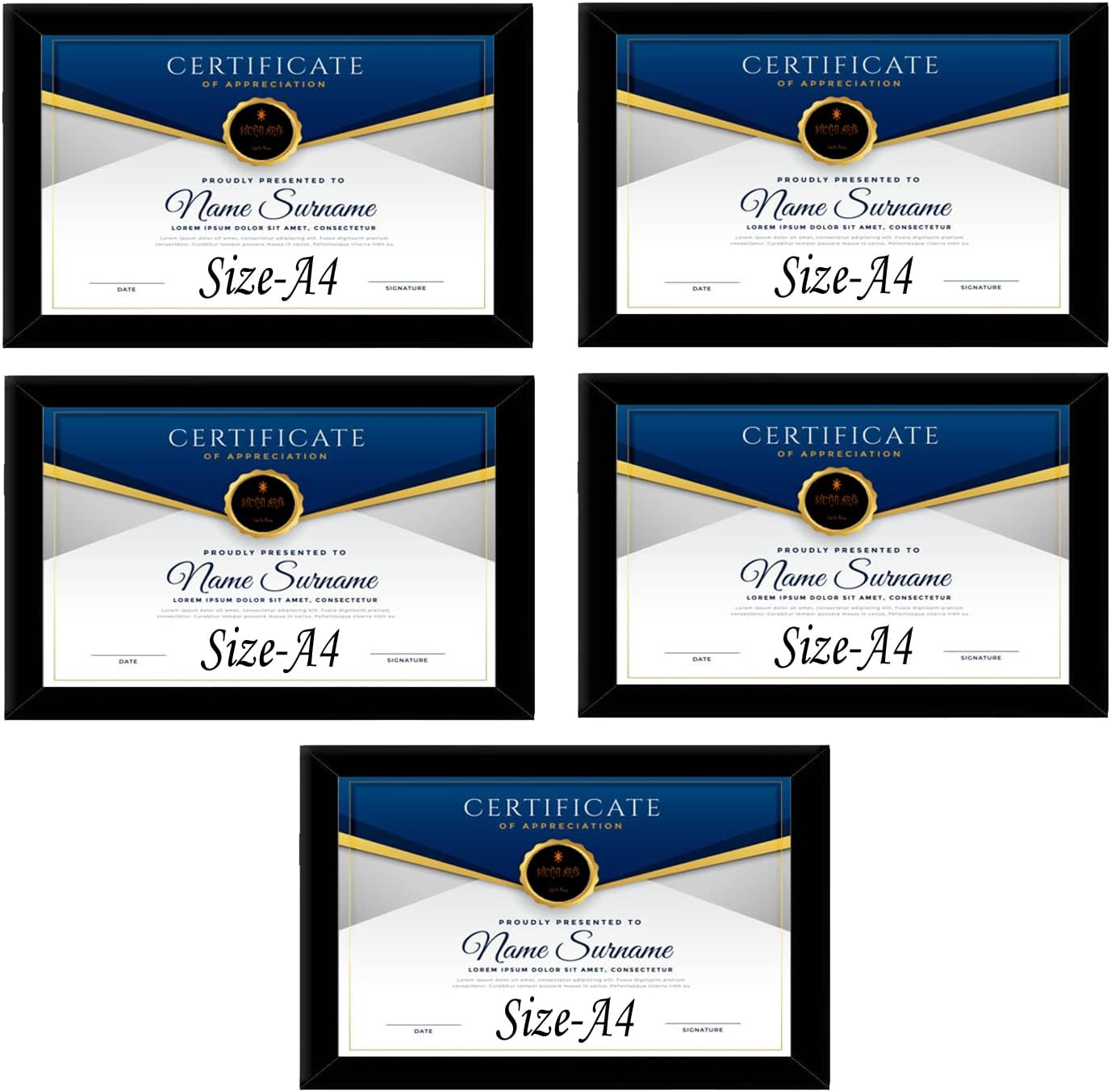 Stuthi Arts Photo Frame A4 Size For Wall Black Picture Frame For Home and Office Decoration (Black-A4-5 Frame) (Black-A4-05)