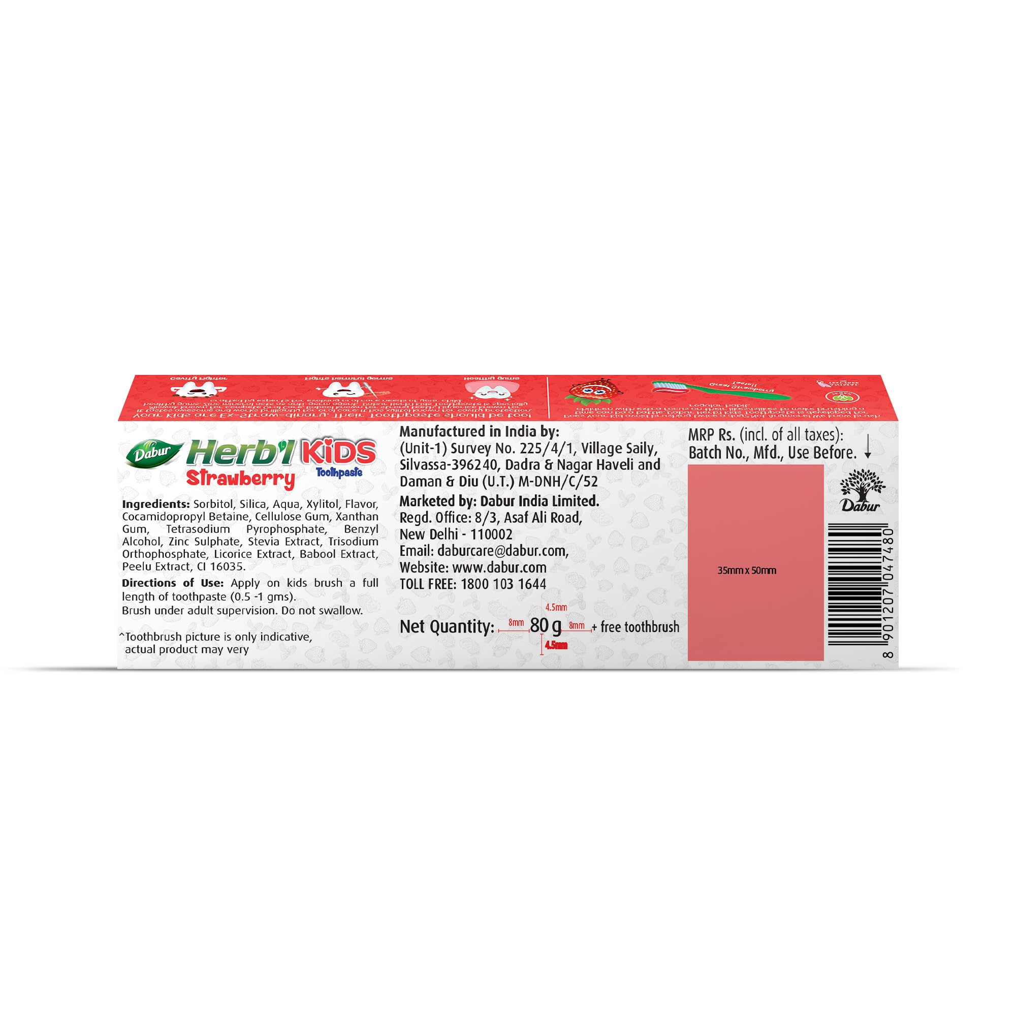 DABUR Herb'L Kids Toothpaste For 2-6 Years (Strawberry Flavour) - 80G 3