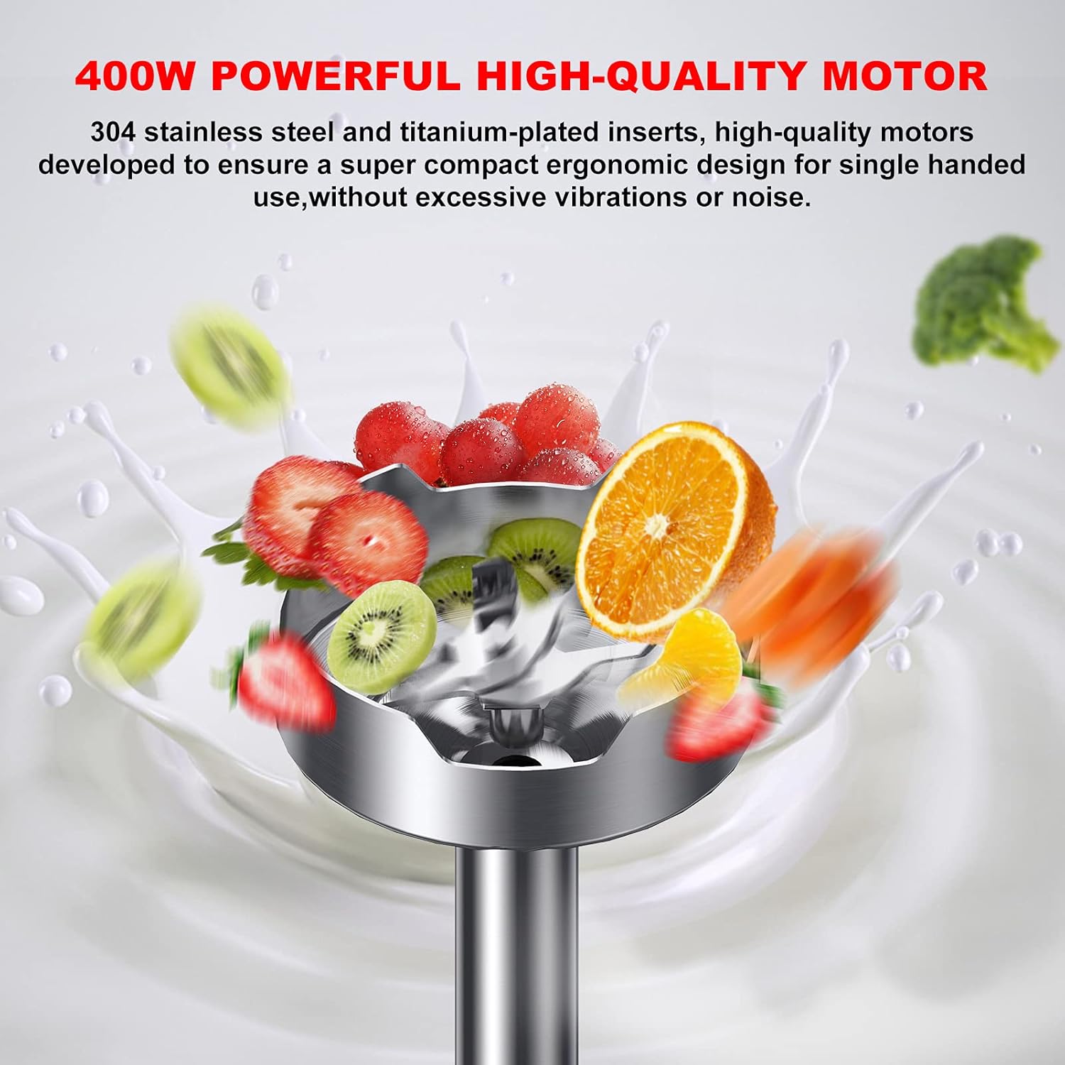 Bonsenkitchen Hand Blender, 4-in-1 Immersion Multi-Purpose Smart Stick 400W, Stepless Speed Control and Turbo Mode, 304 Stainless Steel with Whisk, Chopper/Milk Frother/Measuring Cup: Home & Kitchen