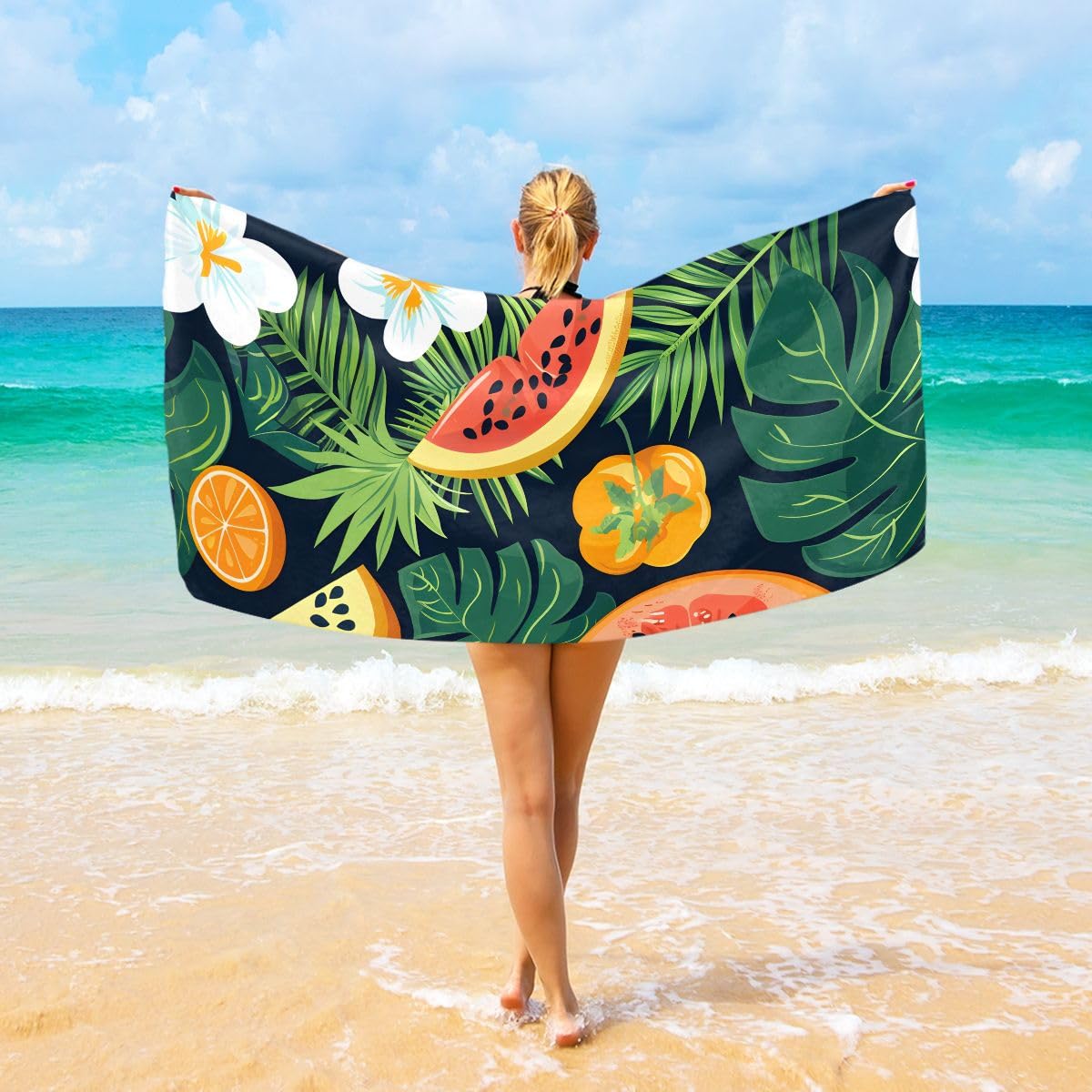 Toalla de baño Frutas, Flores y Hojas Tropicales Toalla de Playa Multiuso