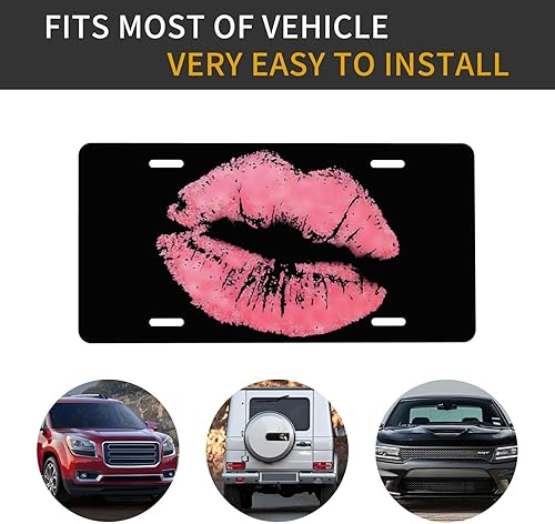Miniatura 6 de Vintage Kiss - Placa de matrícula de aluminio con diseño de labios rosados, cubierta de metal para placa frontal de automóvil, accesorio de